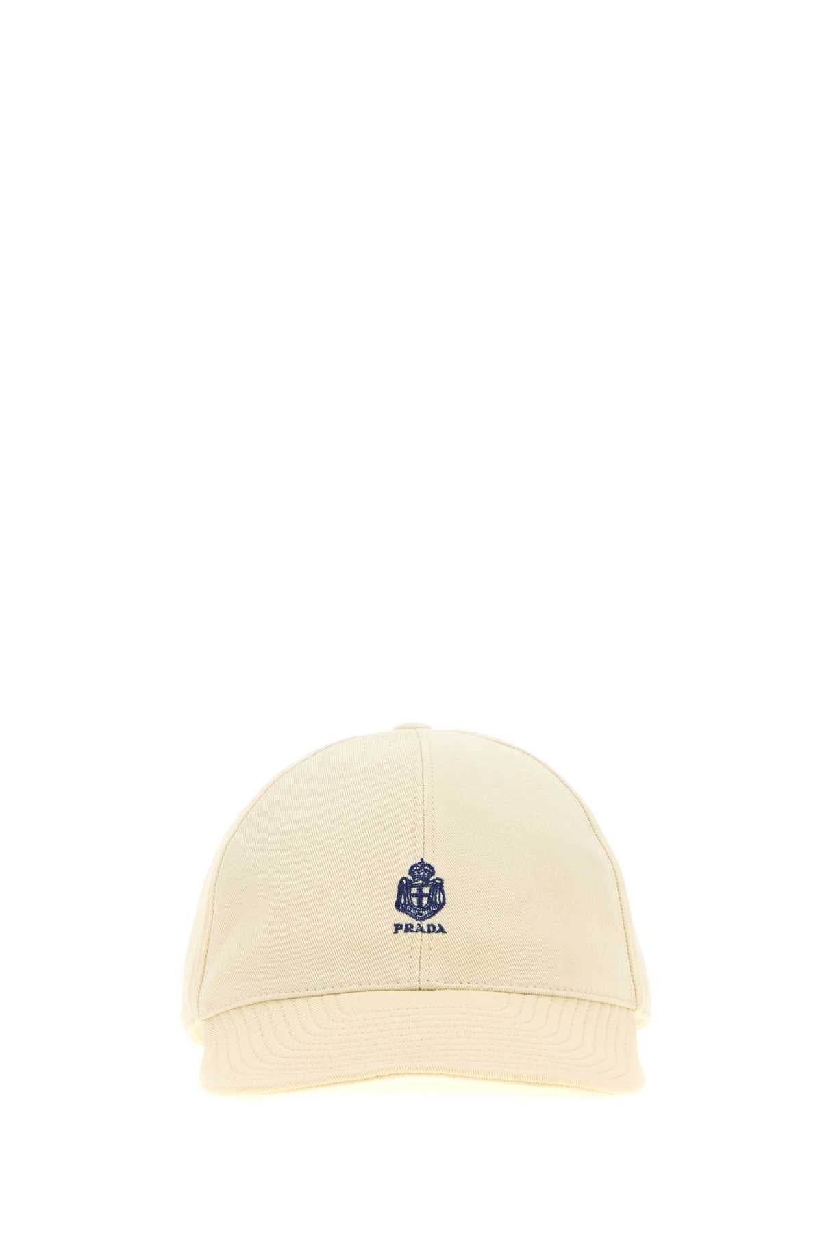 Prada Men Cream Cotton Baseball Cap PRADA