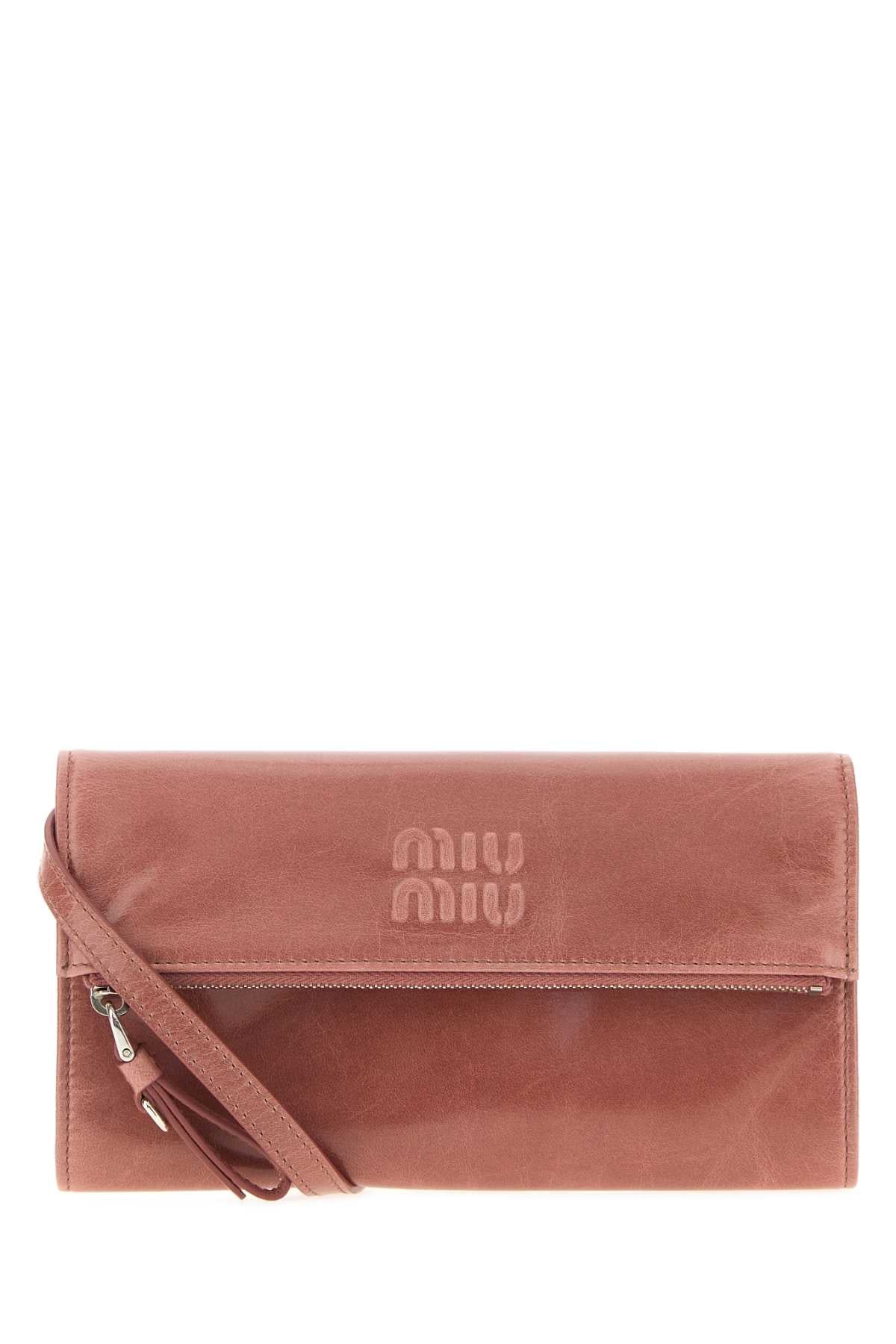 Miu Miu Women Antiqued Pink Leather Pouch