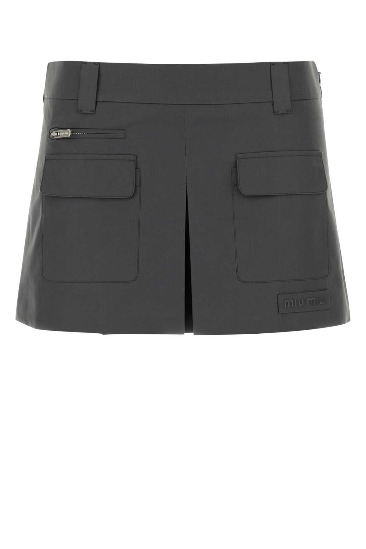 Miu Miu Women Charcoal Poplin Mini Skirt MIU MIU