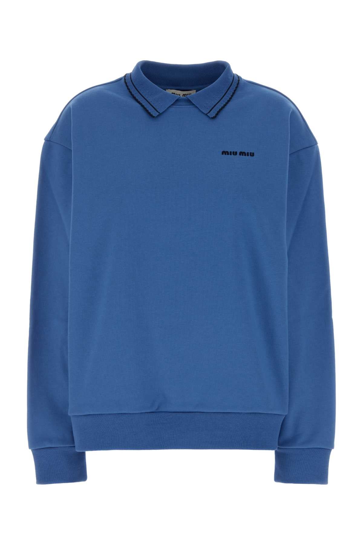 Miu Miu Women Cerulean Blue Cotton Oversize Polo Shirt MIU MIU