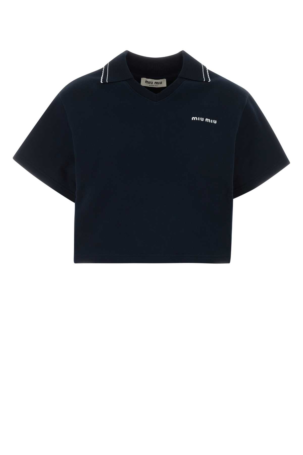 Miu Miu Women Navy Blue Cotton Oversize Polo Shirt MIU MIU