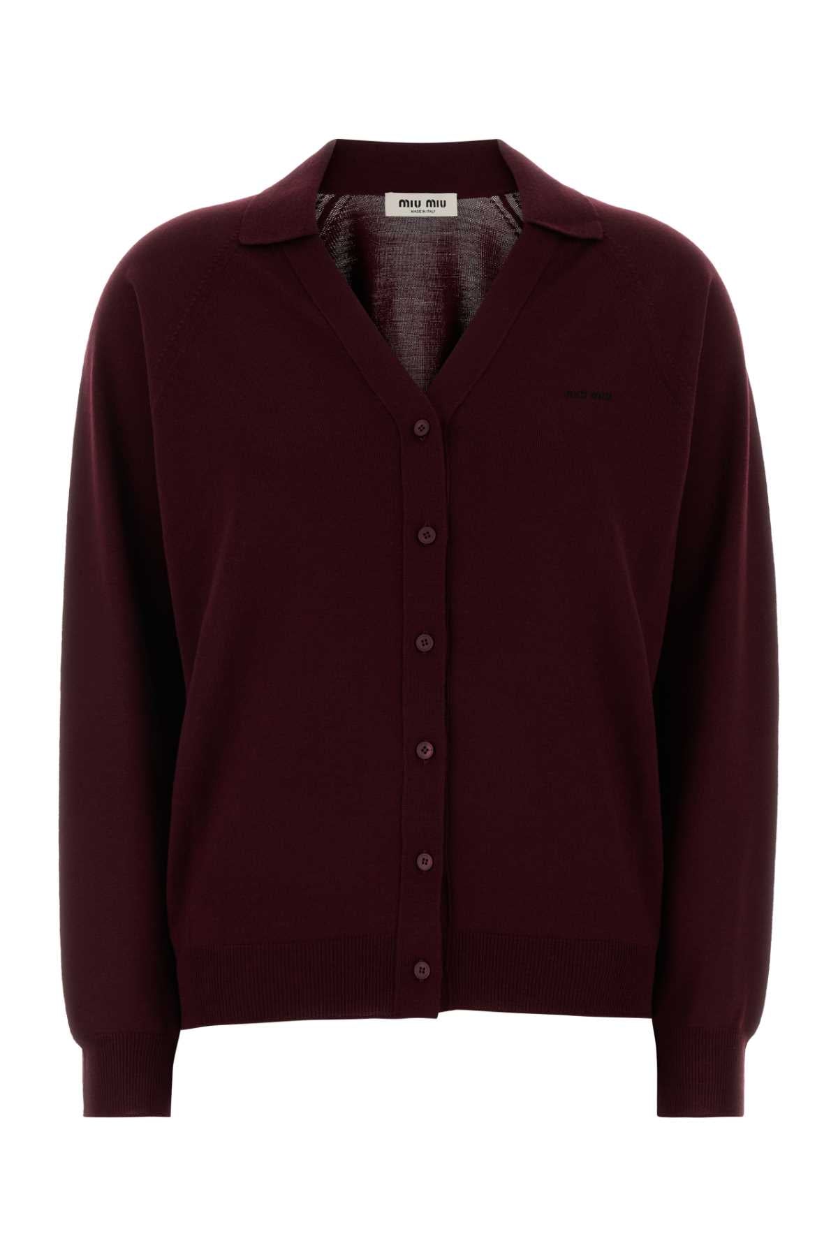 Miu Miu Women Burgundy Wool Cardigan MIU MIU