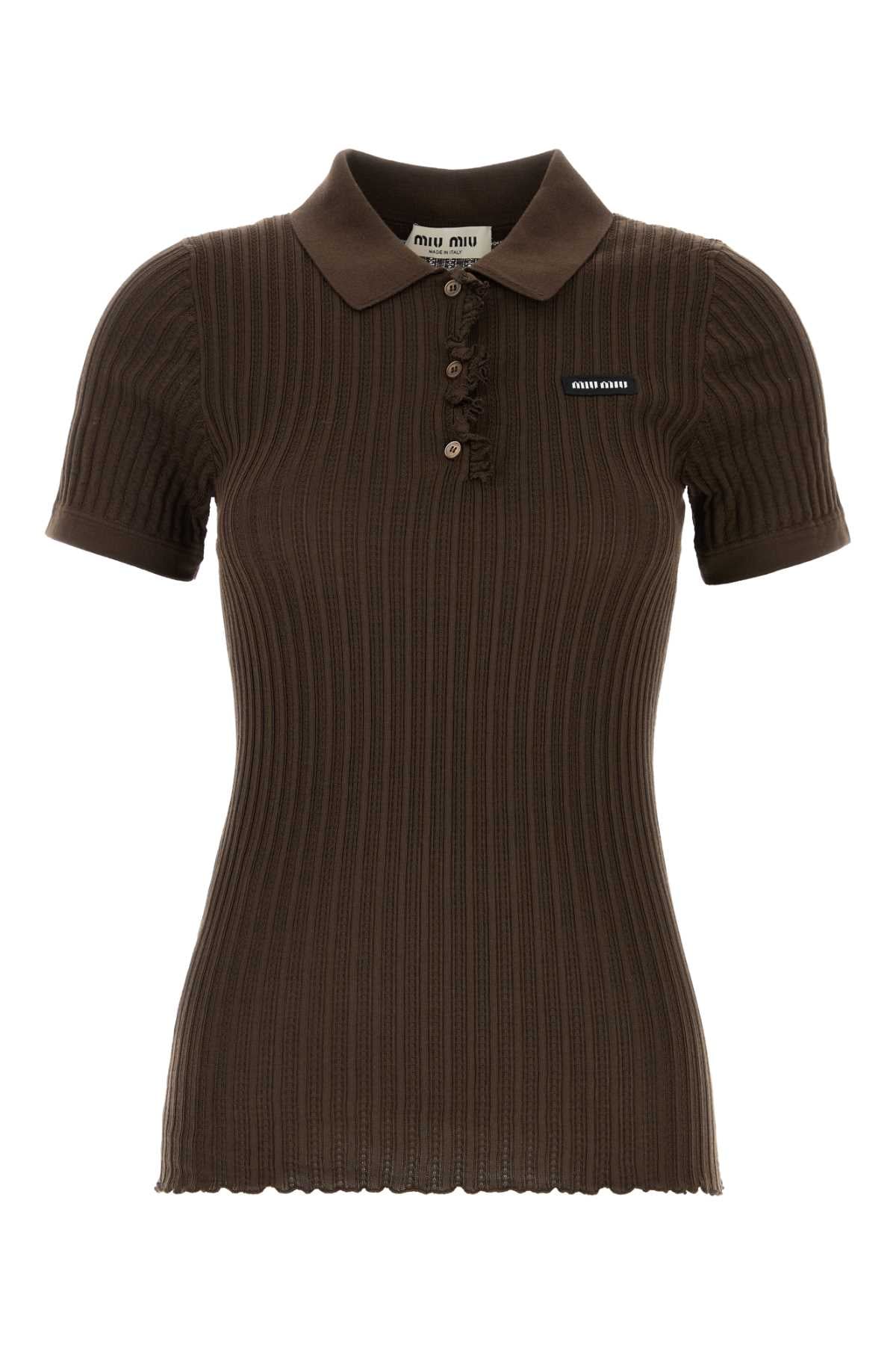 Miu Miu Women Chocolate Stretch Jersey Polo Shirt MIU MIU