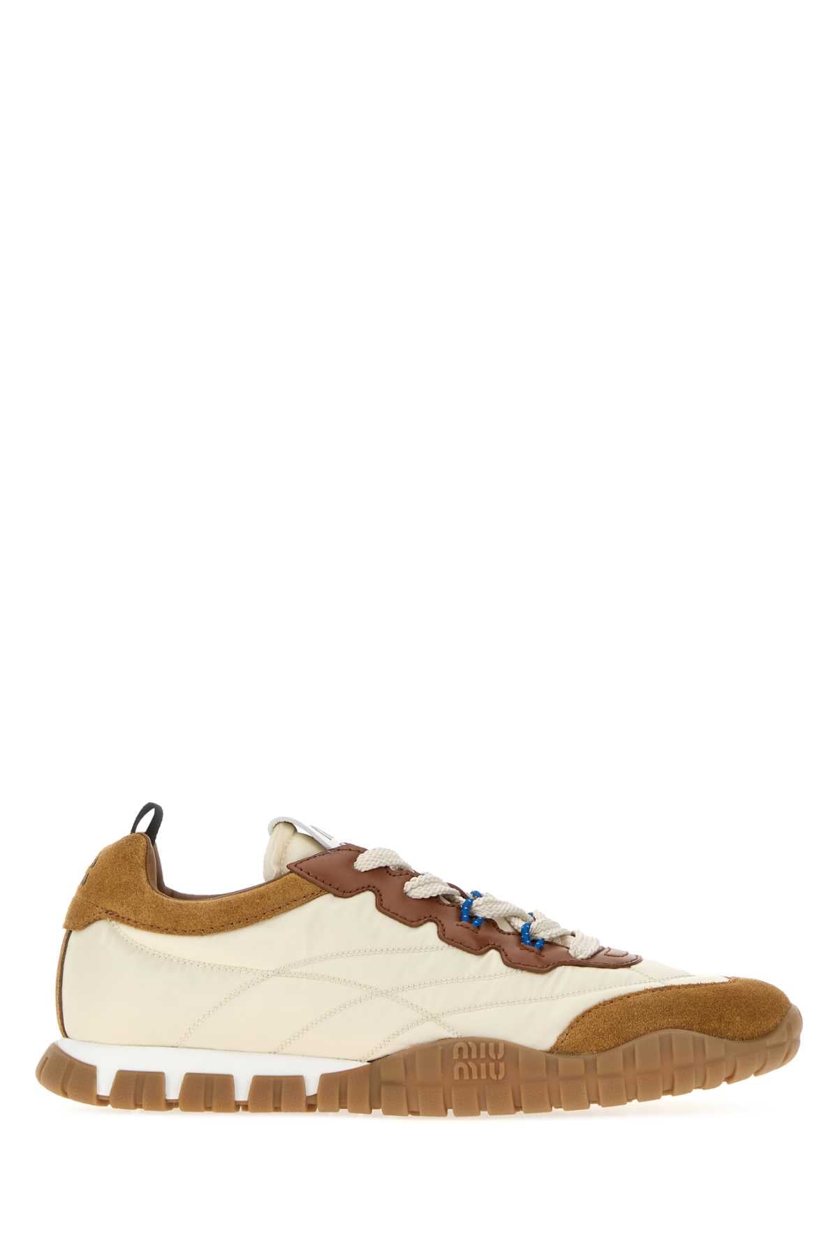 Miu Miu Women Ivory Re-Nylon And Suede Sneakers MIU MIU