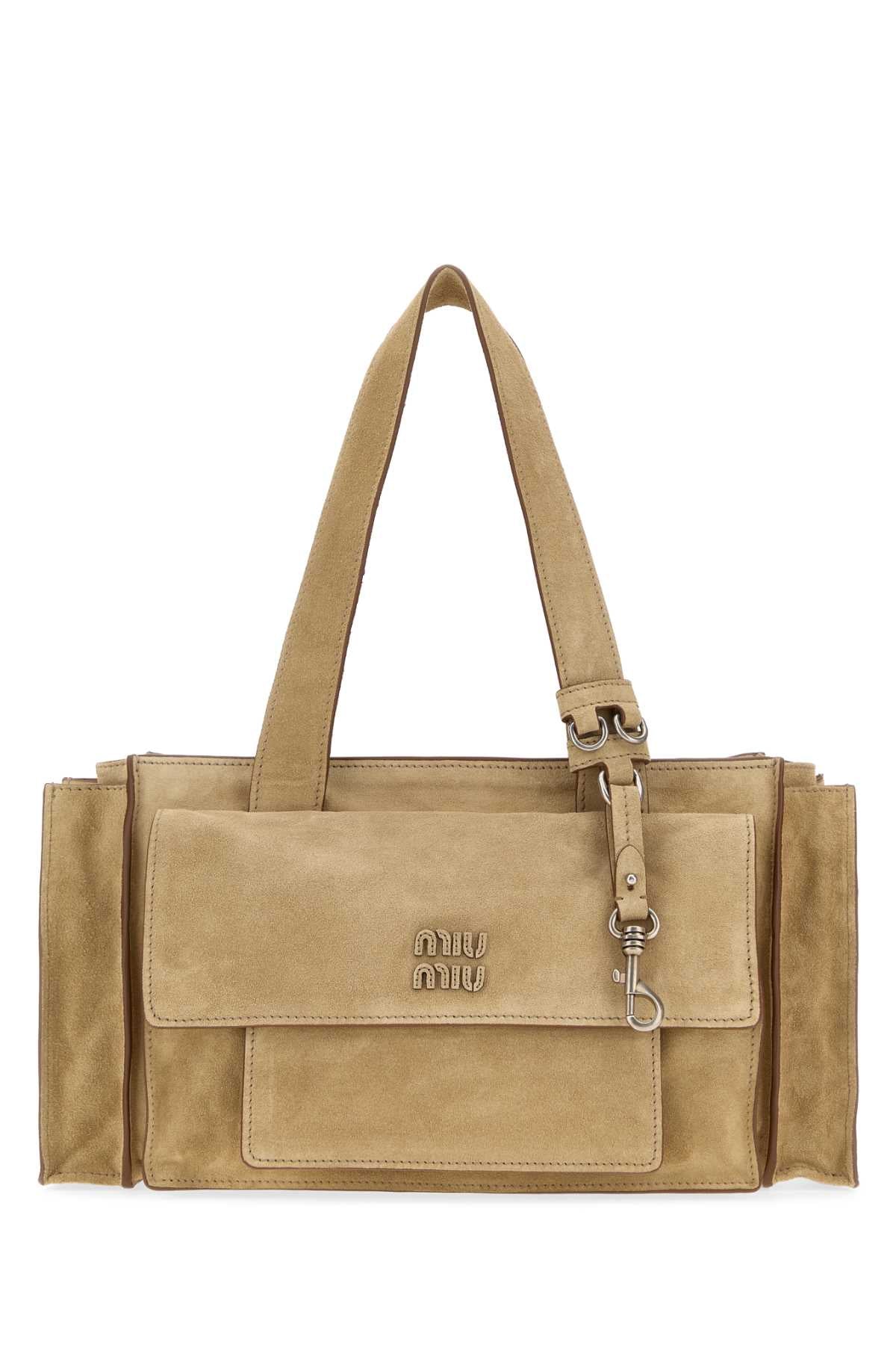 Miu Miu Women Beige Suede Utilitaire Shopping Bag MIU MIU