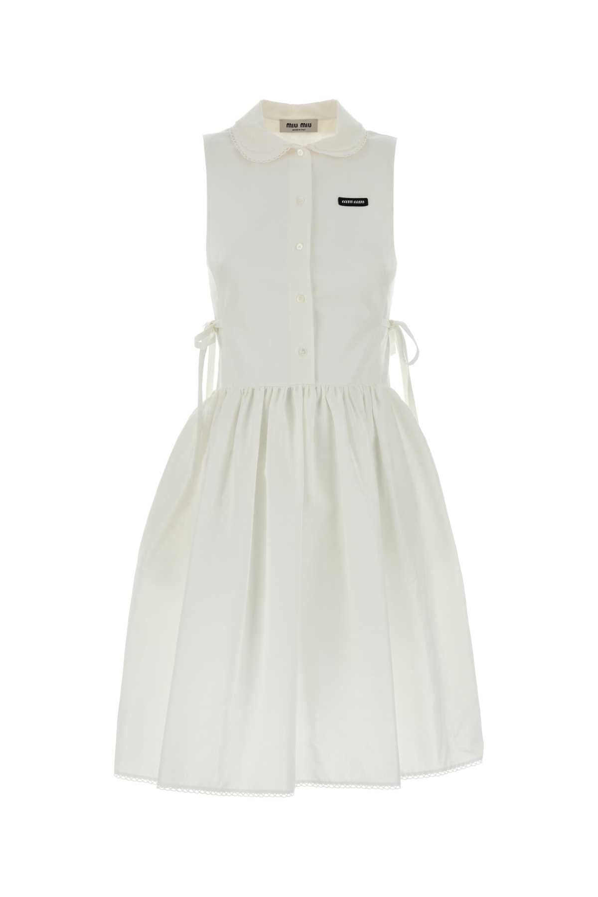 Miu Miu Women White Cotton Blend Mini Dress MIU MIU