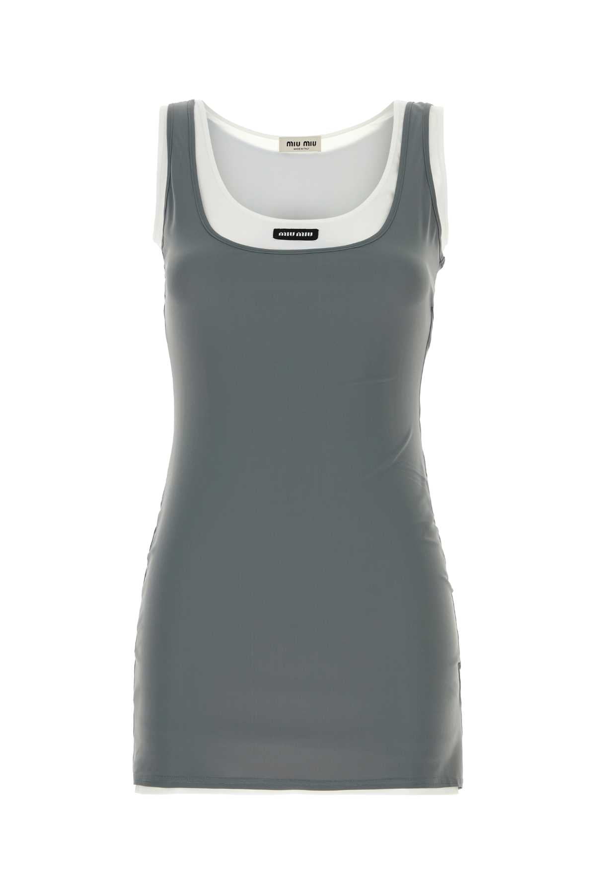 Miu Miu Women Grey Stretch Nylon Mini Dress MIU MIU
