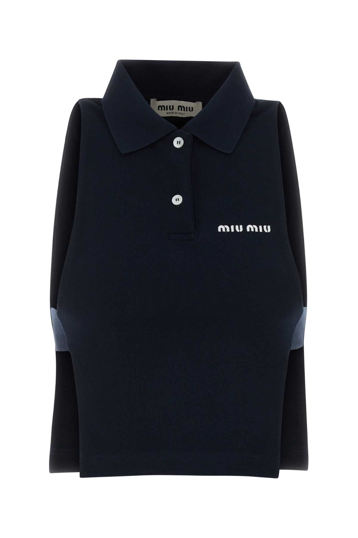 Miu Miu Women Dark Blue Piquet Polo Shirt MIU MIU