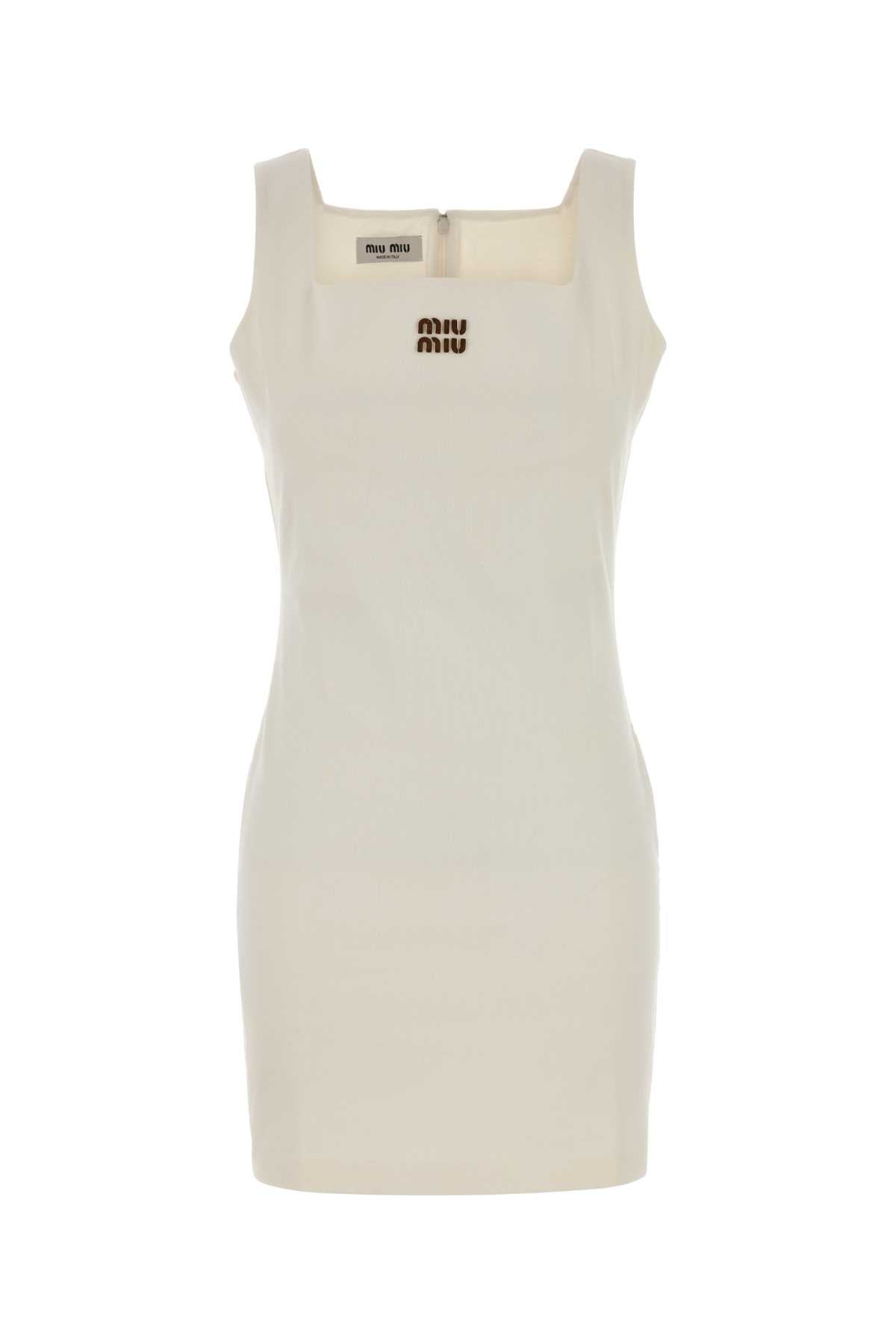 Miu Miu Women Ivory Jersey Mini Dress MIU MIU