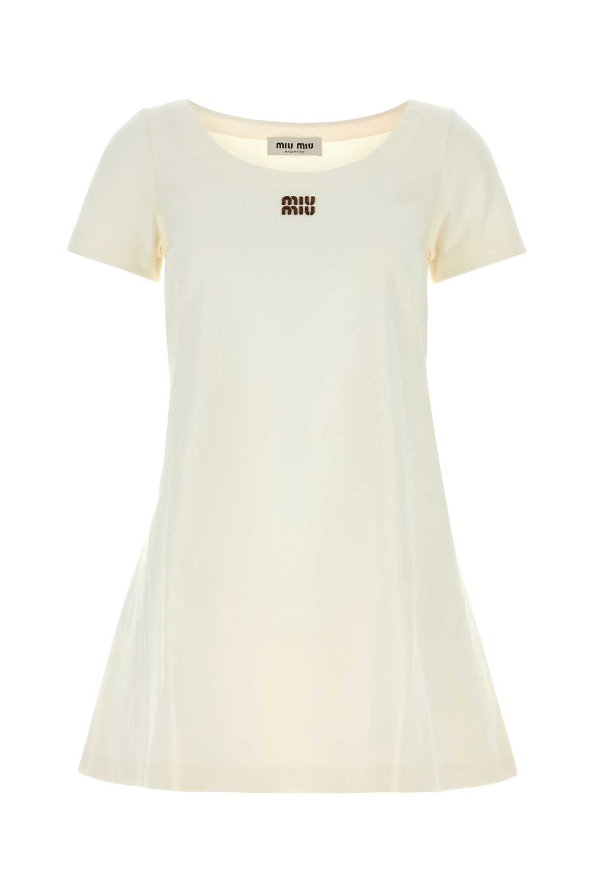 Miu Miu Women White Cotton Mini Dress MIU MIU