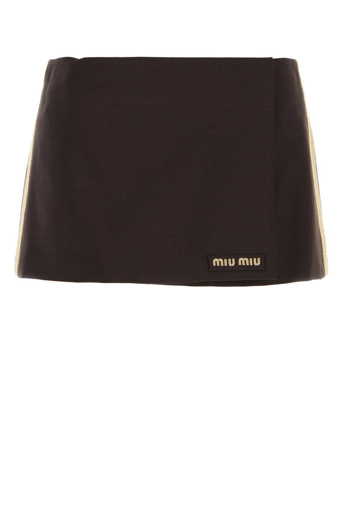 Miu Miu Women Dark Brown Mohair Blend Mini Skirt MIU MIU