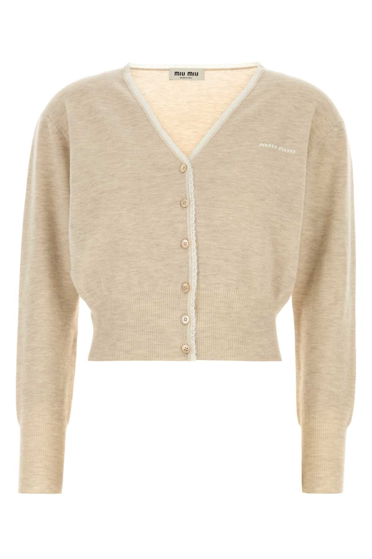 Miu Miu Women Melange Sand Cashmere Blend Cardigan MIU MIU