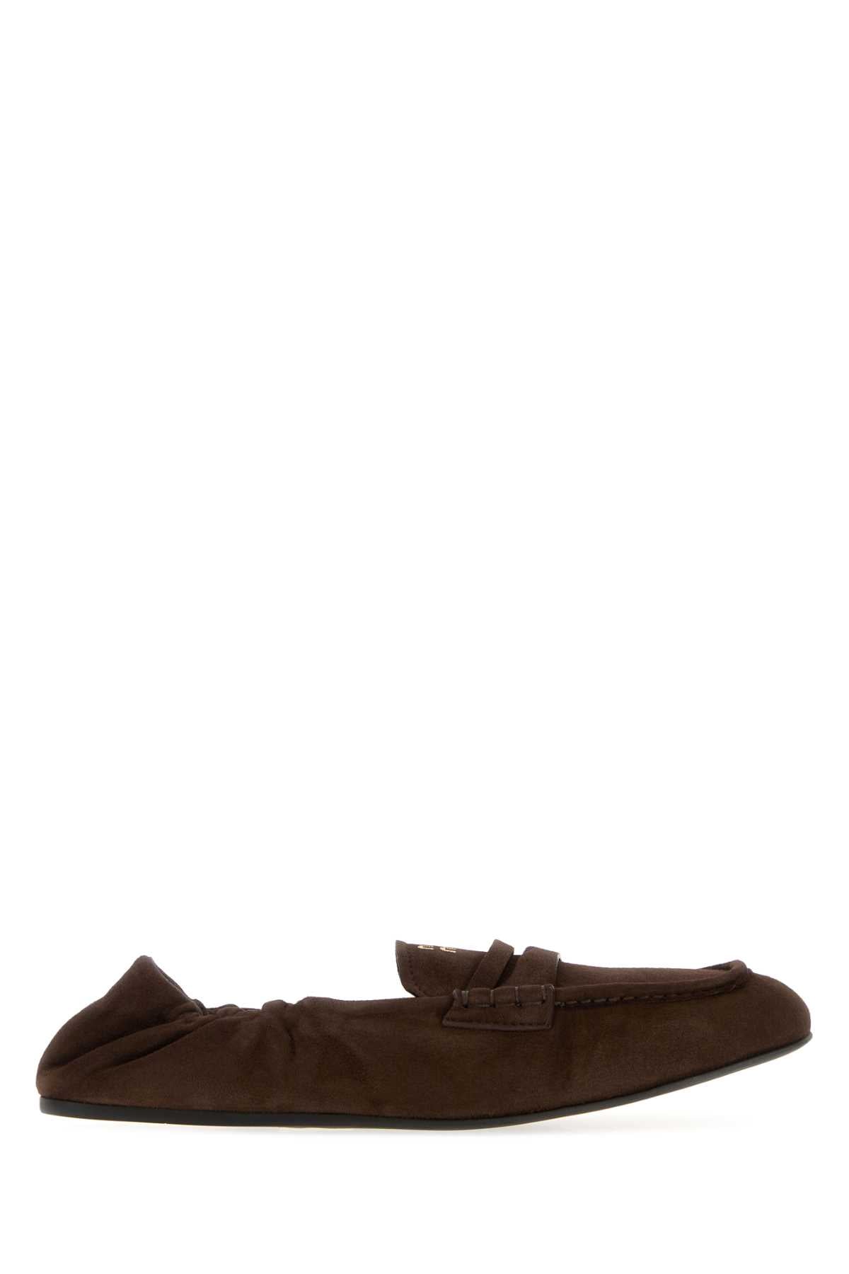 Miu Miu Women Dark Brown Suede Leather Loafers MIU MIU