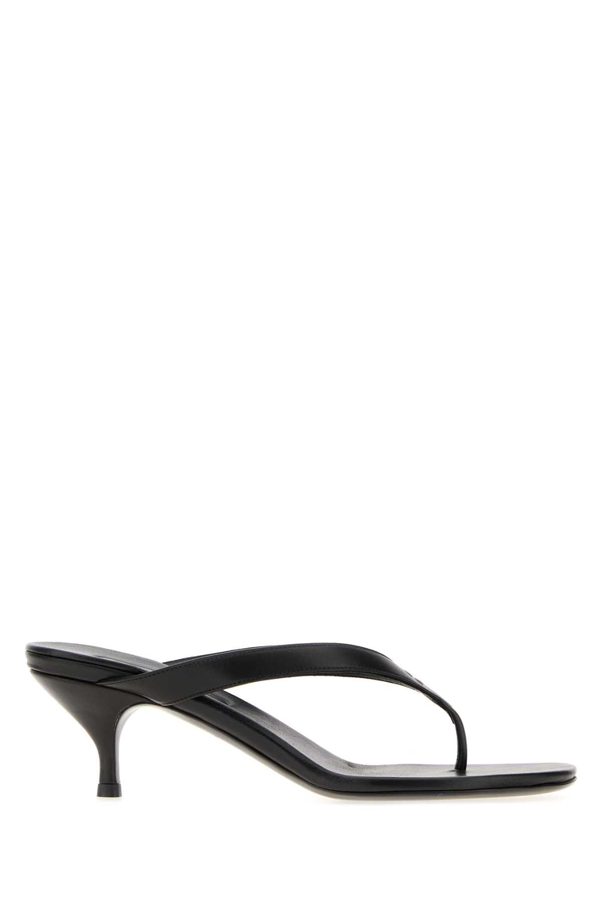 Miu Miu Women Black Leather Thong Slippers MIU MIU