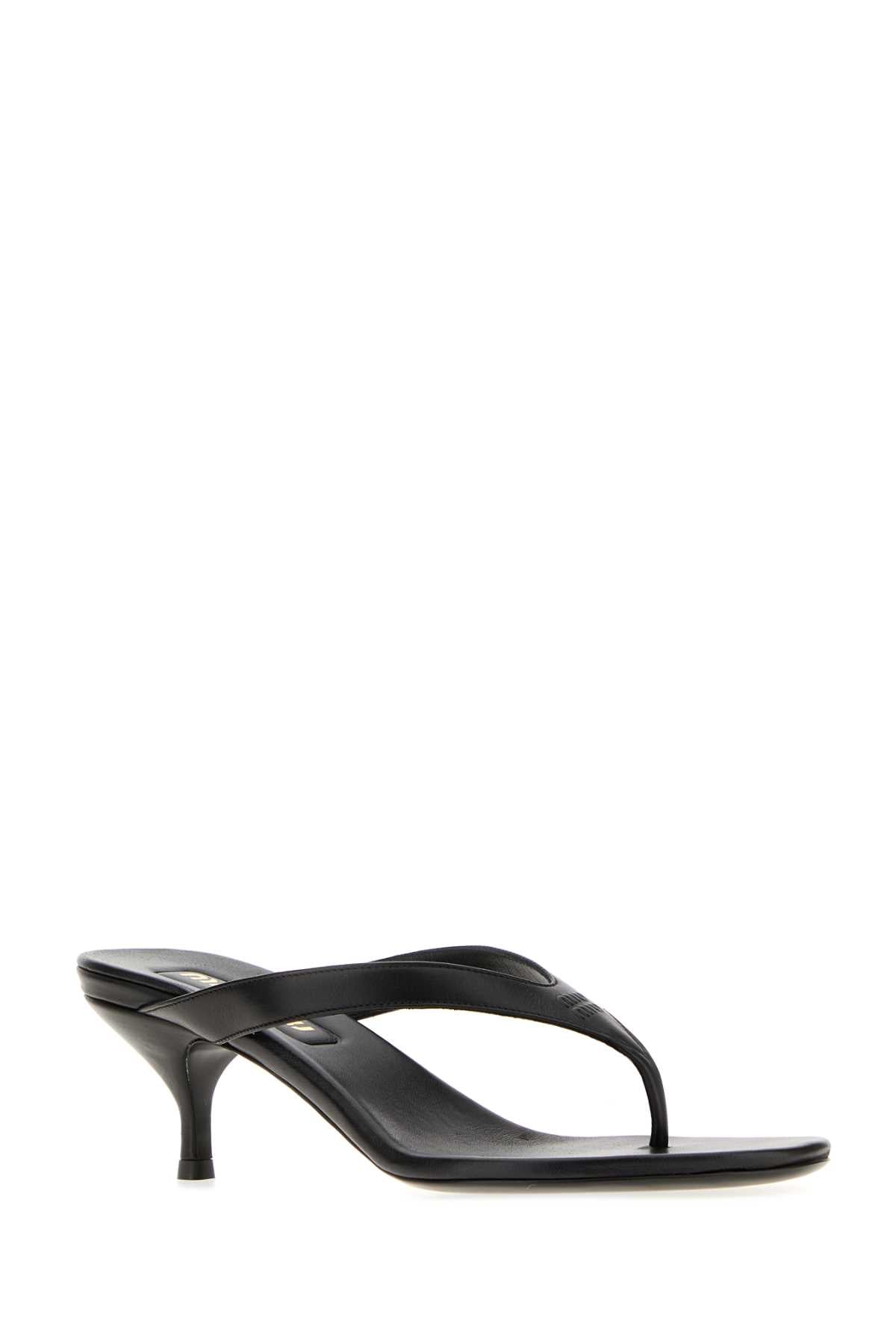 Miu Miu Women Black Leather Thong Slippers MIU MIU
