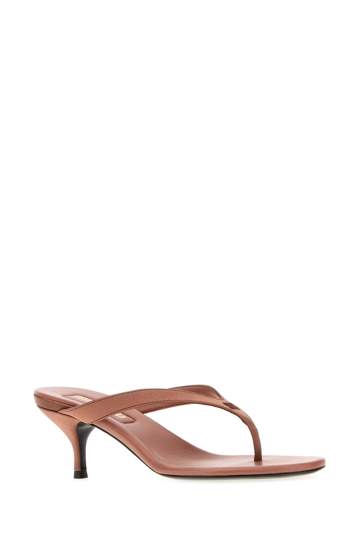 Miu Miu Women Antiqued Pink Satin Thong Slippers MIU MIU