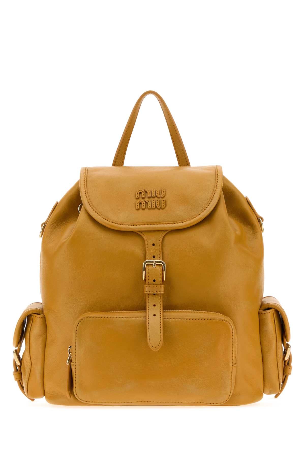 Miu Miu Women Mustard Nappa Leather Backpack MIU MIU