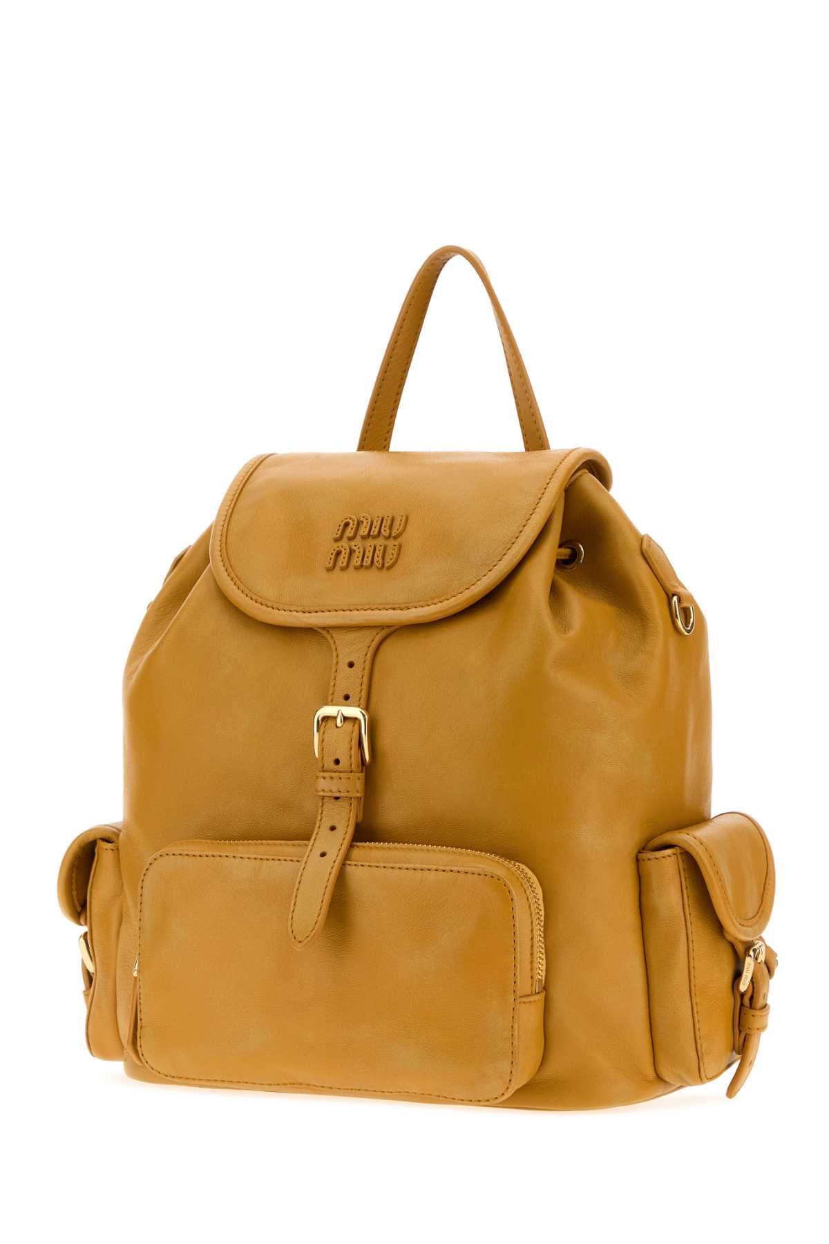 Miu Miu Women Mustard Nappa Leather Backpack MIU MIU