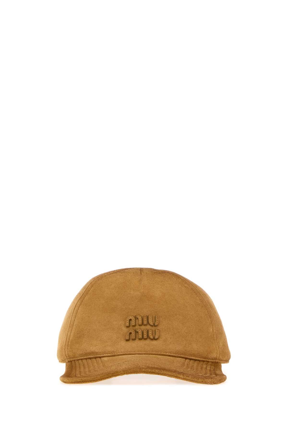 Miu Miu Women Camel Suede Baseball Cap MIU MIU