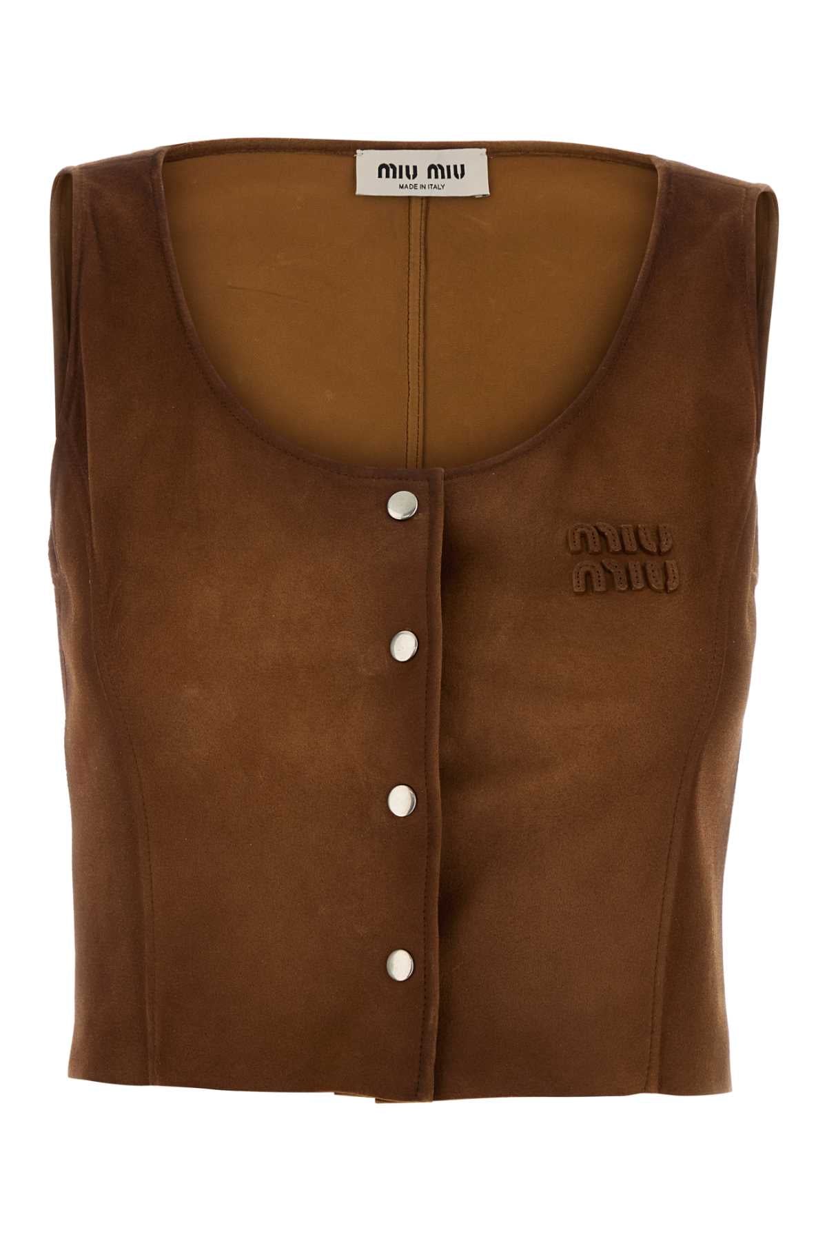 Miu Miu Women Brown Suede Top MIU MIU