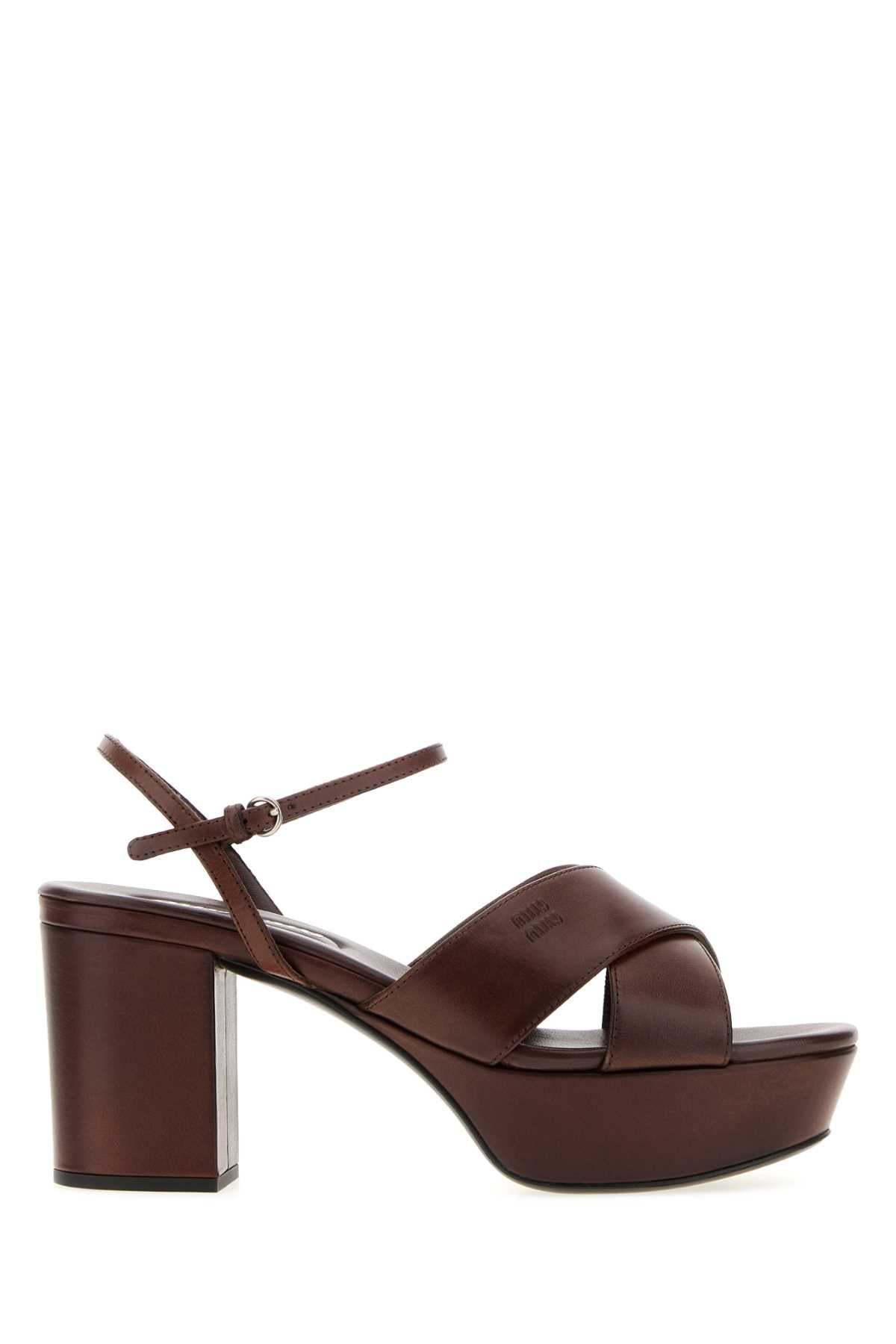 Miu Miu Women Chocolate Leather Sandals MIU MIU