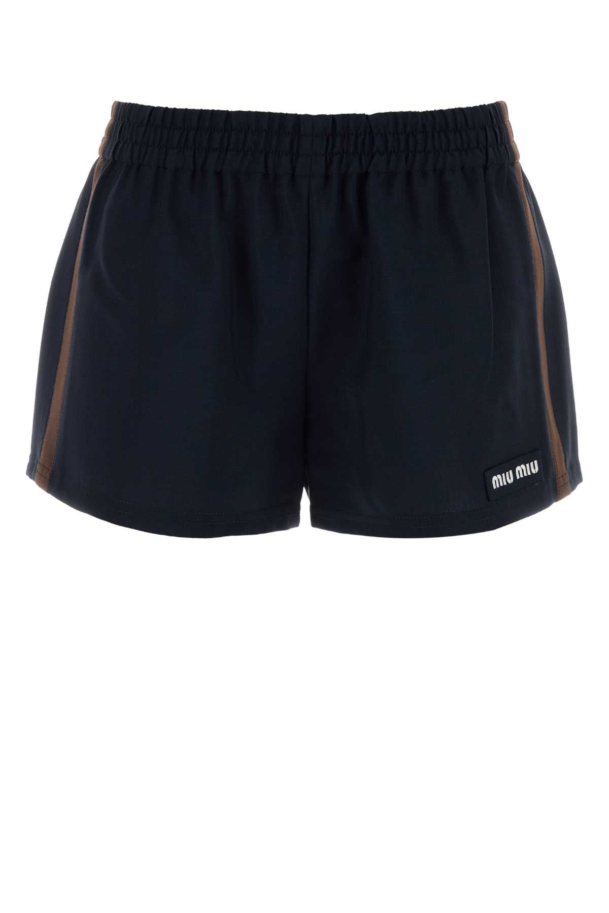 Miu Miu Women Midnight Blue Mohair Blend Shorts MIU MIU
