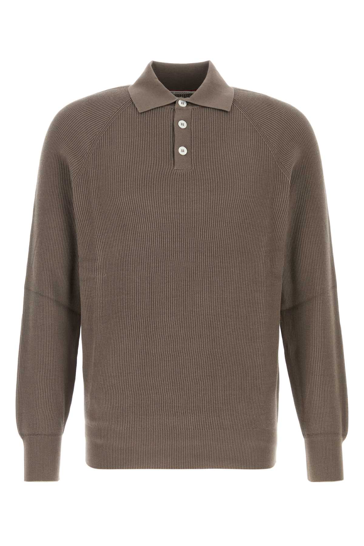 Brunello Cucinelli Men Mud Cotton Polo Shirt BRUNELLO CUCINELLI