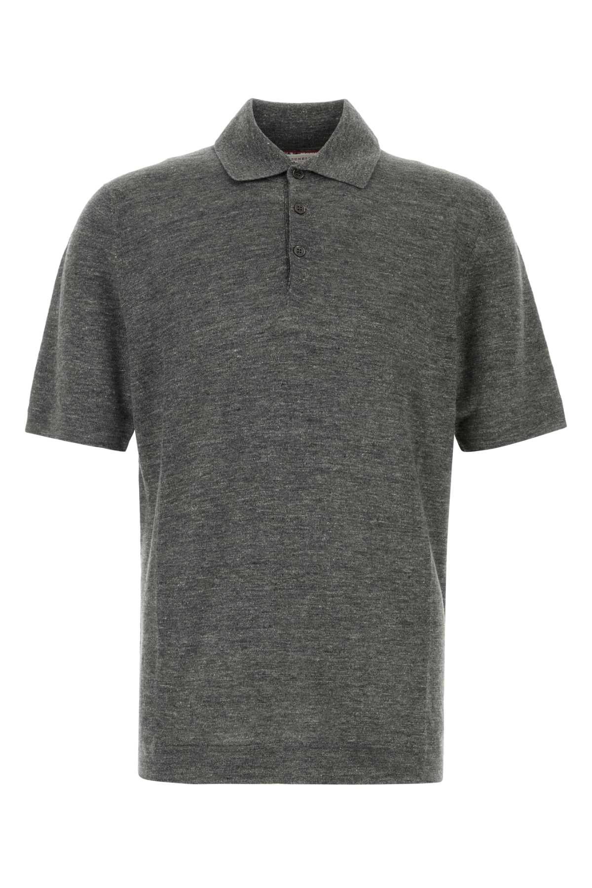 Brunello Cucinelli Men Melange Dark Grey Linen Blend Polo Shirt BRUNELLO CUCINELLI
