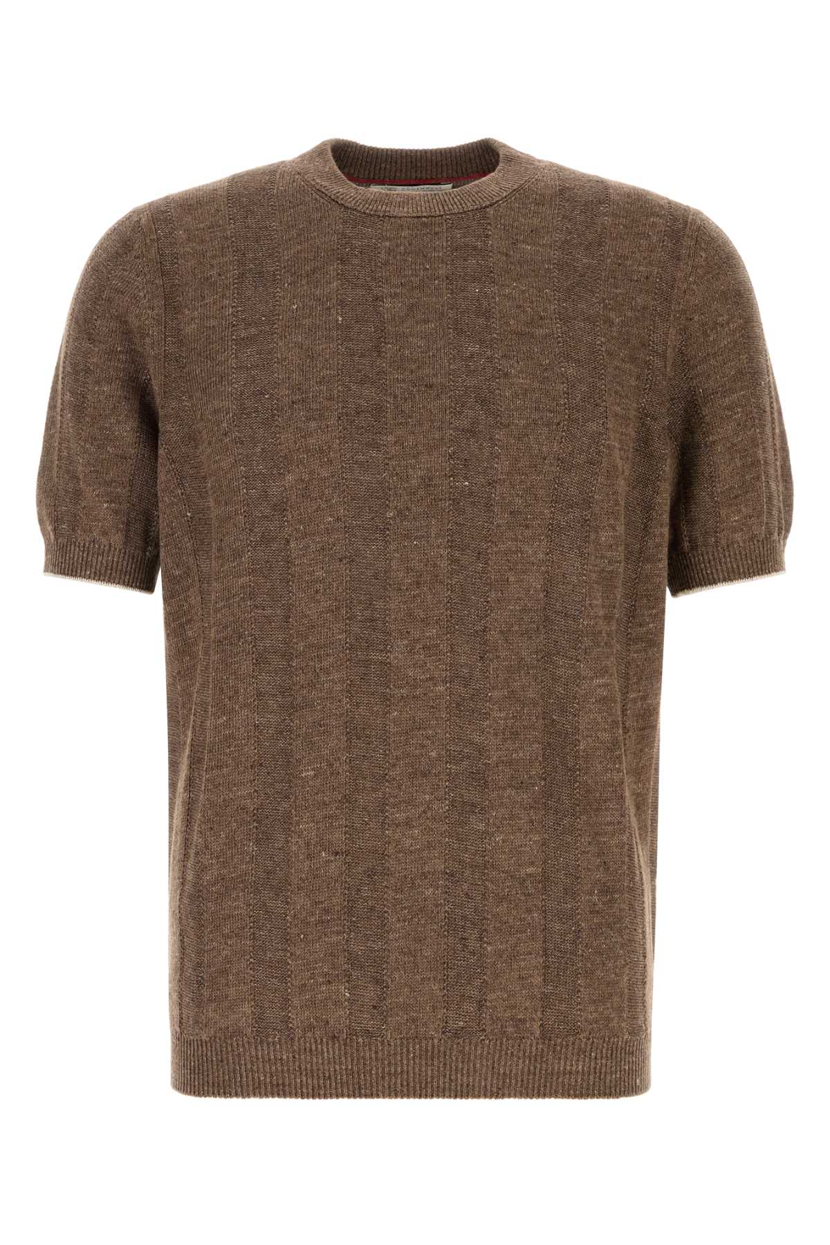 Brunello Cucinelli Men Brown Knit T-Shirt BRUNELLO CUCINELLI