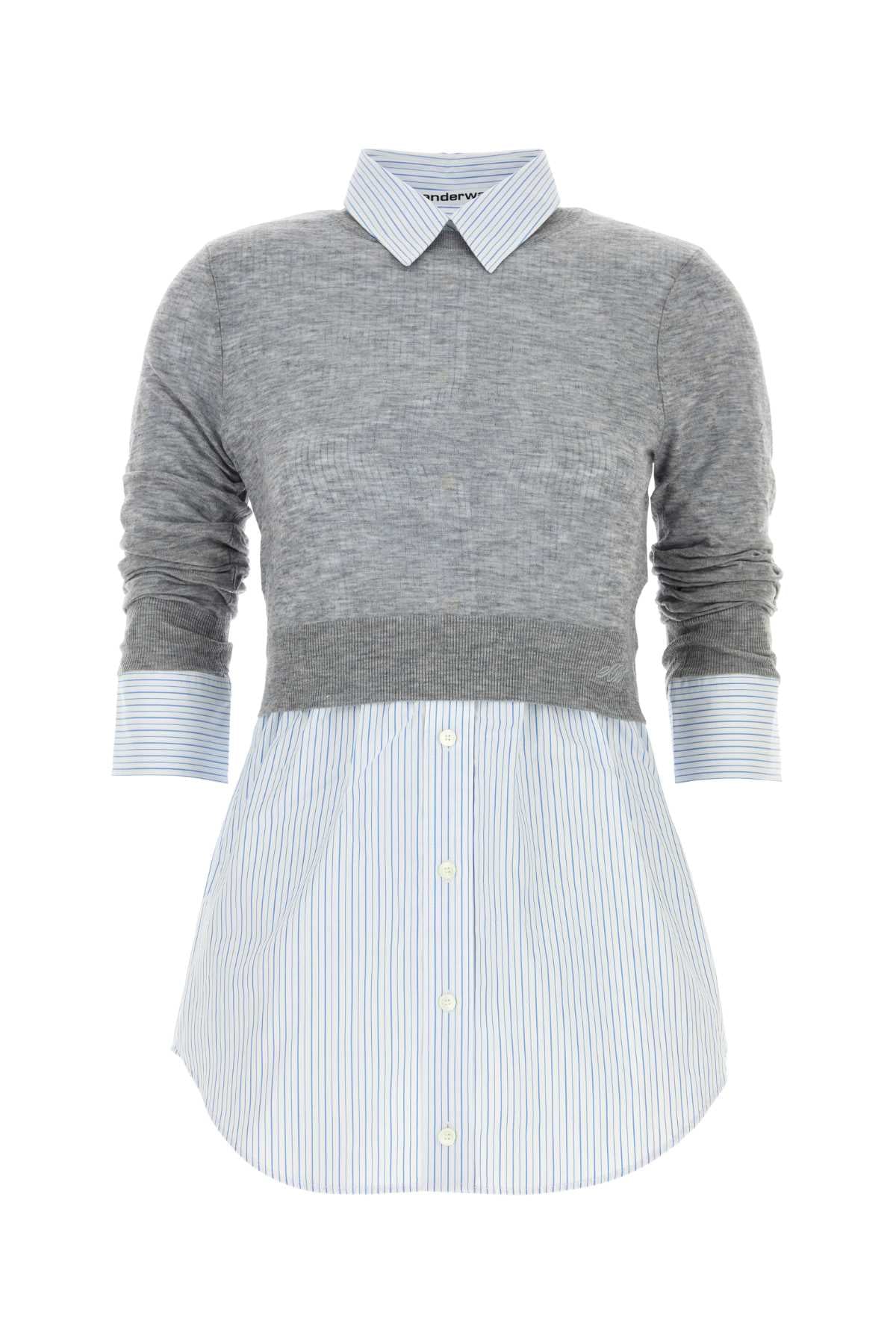 Alexander Wang Women Button Up W/ Sheer Crewneck