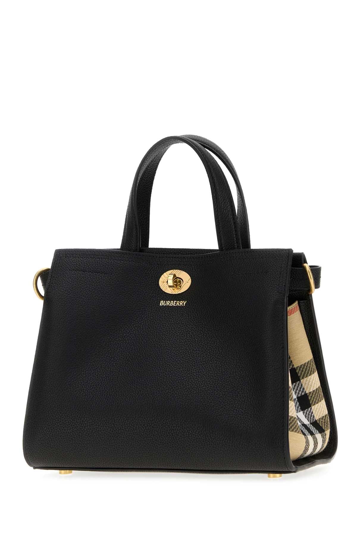 Burberry Women Black Leather Medium Cotswolds Check Handbag BURBERRY
