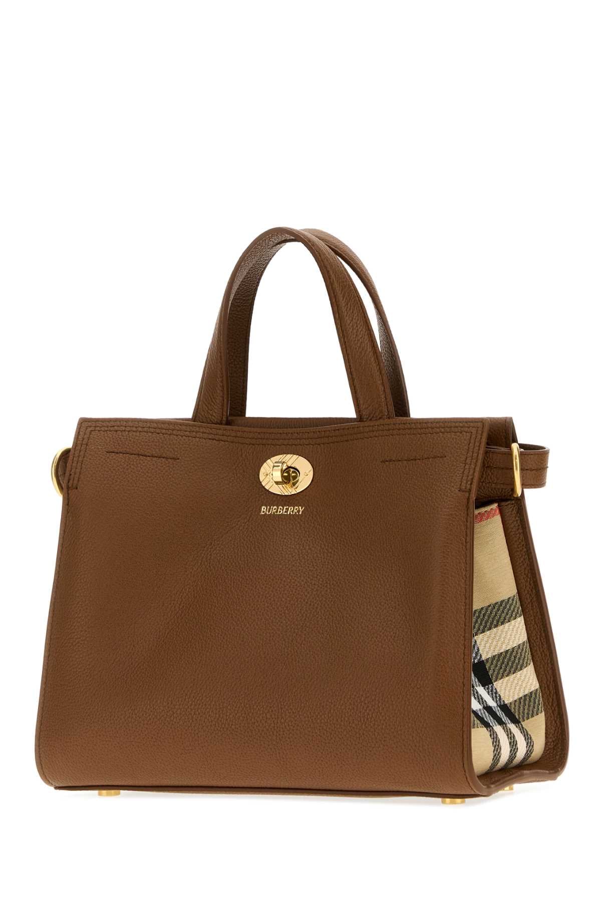 Burberry Women Brown Leather Medium Cotswolds Check Handbag BURBERRY