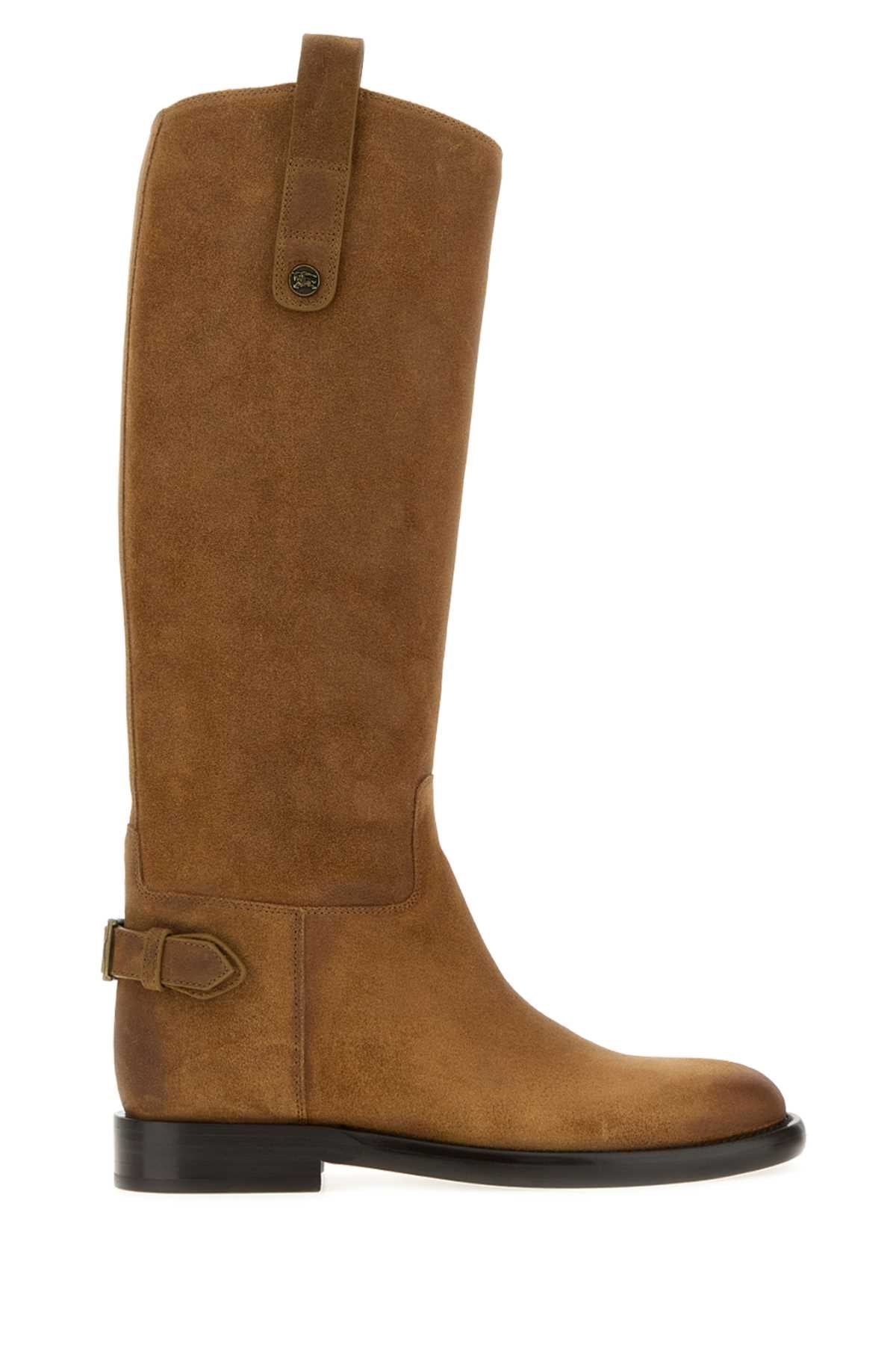 Burberry Women Camel Suede Cavalier Boots BURBERRY