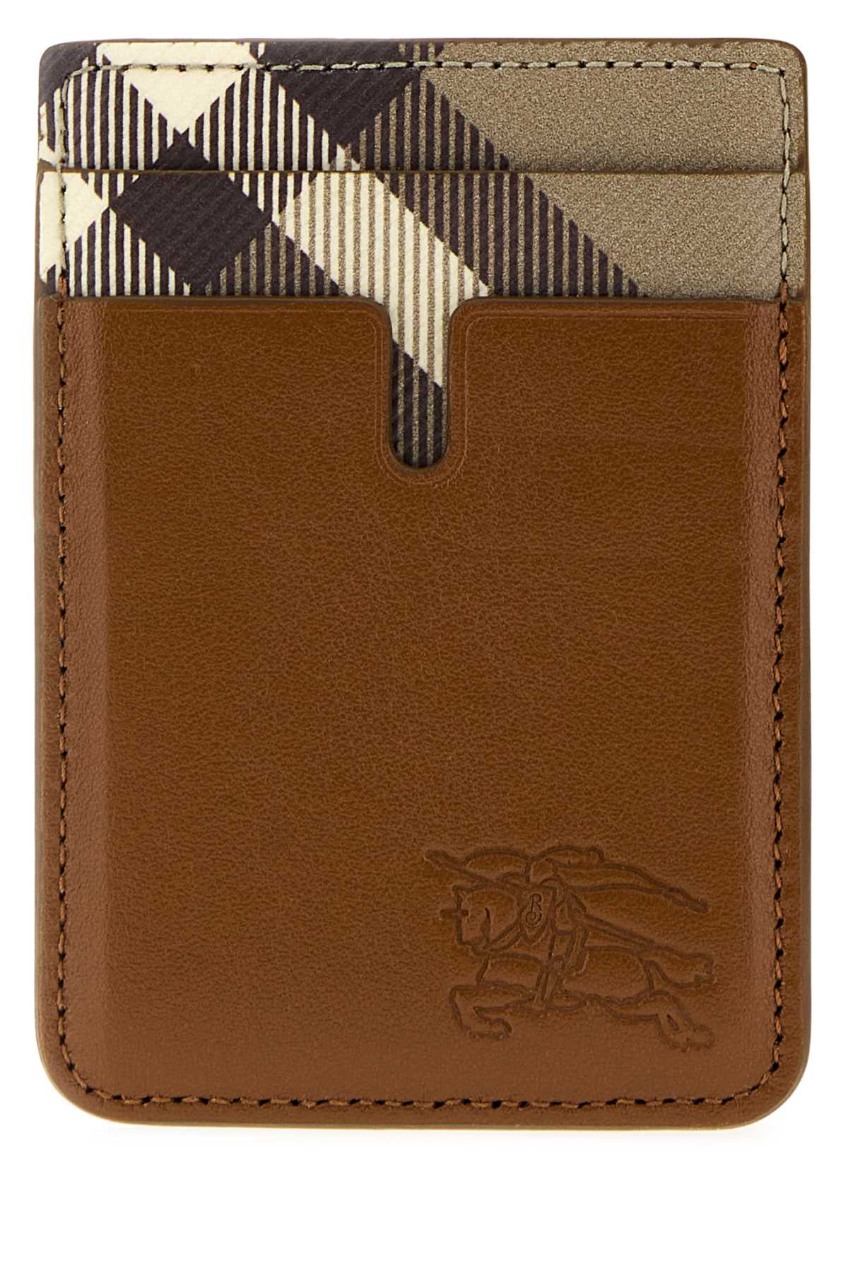 Burberry Men Brown Leather Pop Check Card Holder BURBERRY