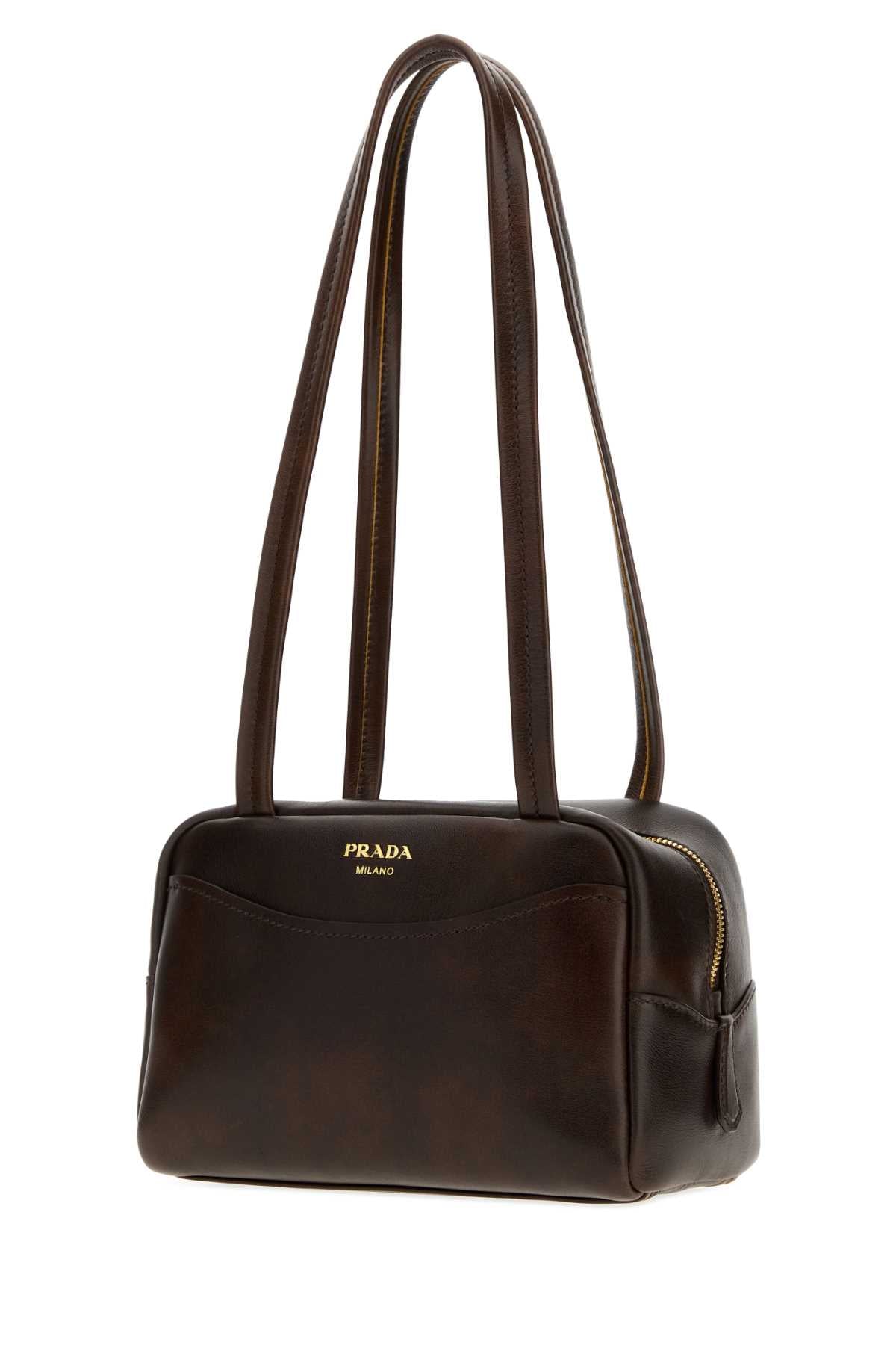 Prada Women Dark Brown Leather Mini  Prada Carry Shoulder Bag