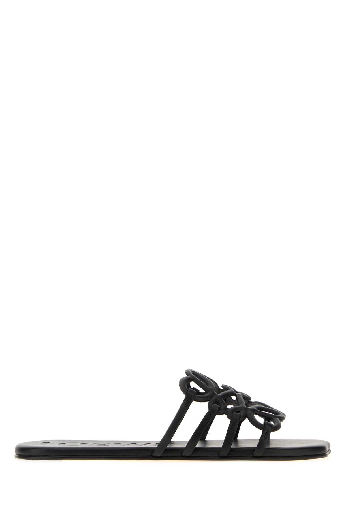 Loewe Paula's Ibiza Women Black Leather Paula S Ibiza Anagram Petal Slippers LOEWE