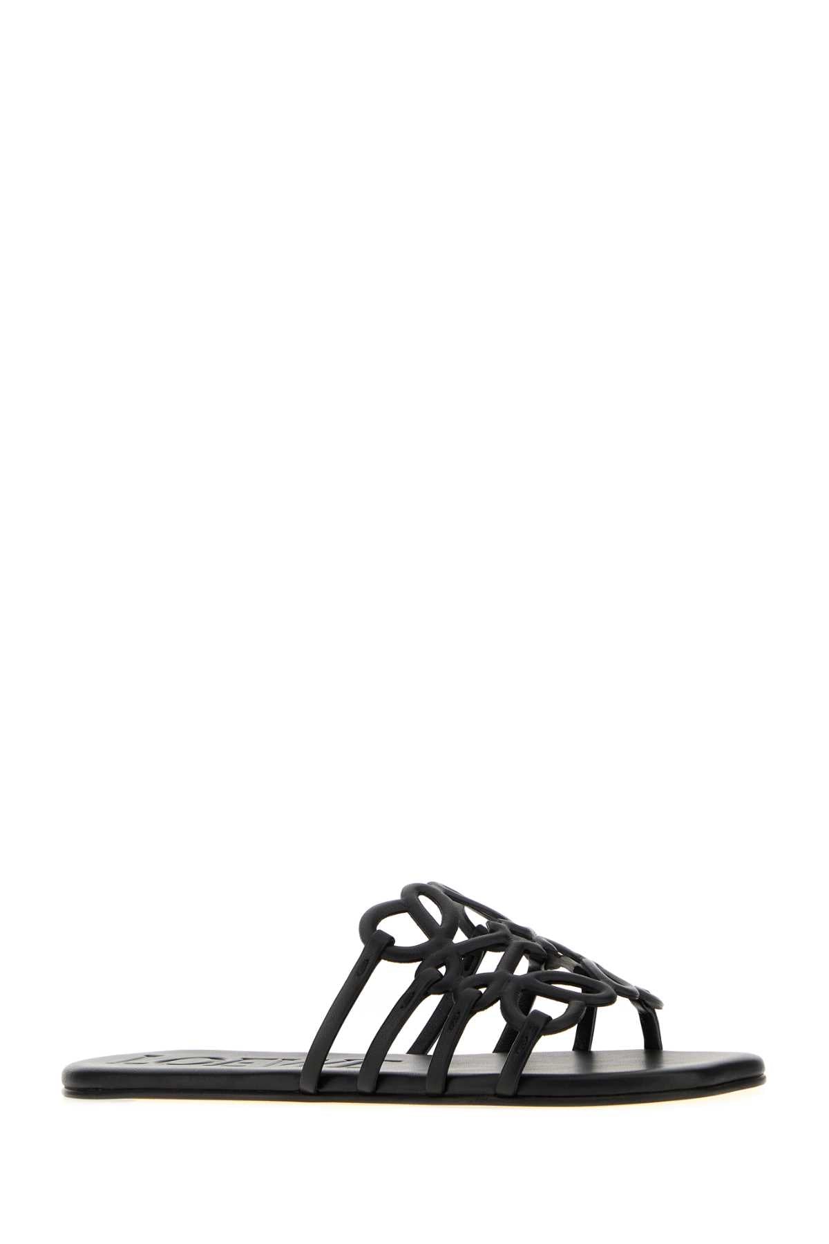 Loewe Paula's Ibiza Women Black Leather Paula S Ibiza Anagram Petal Slippers LOEWE