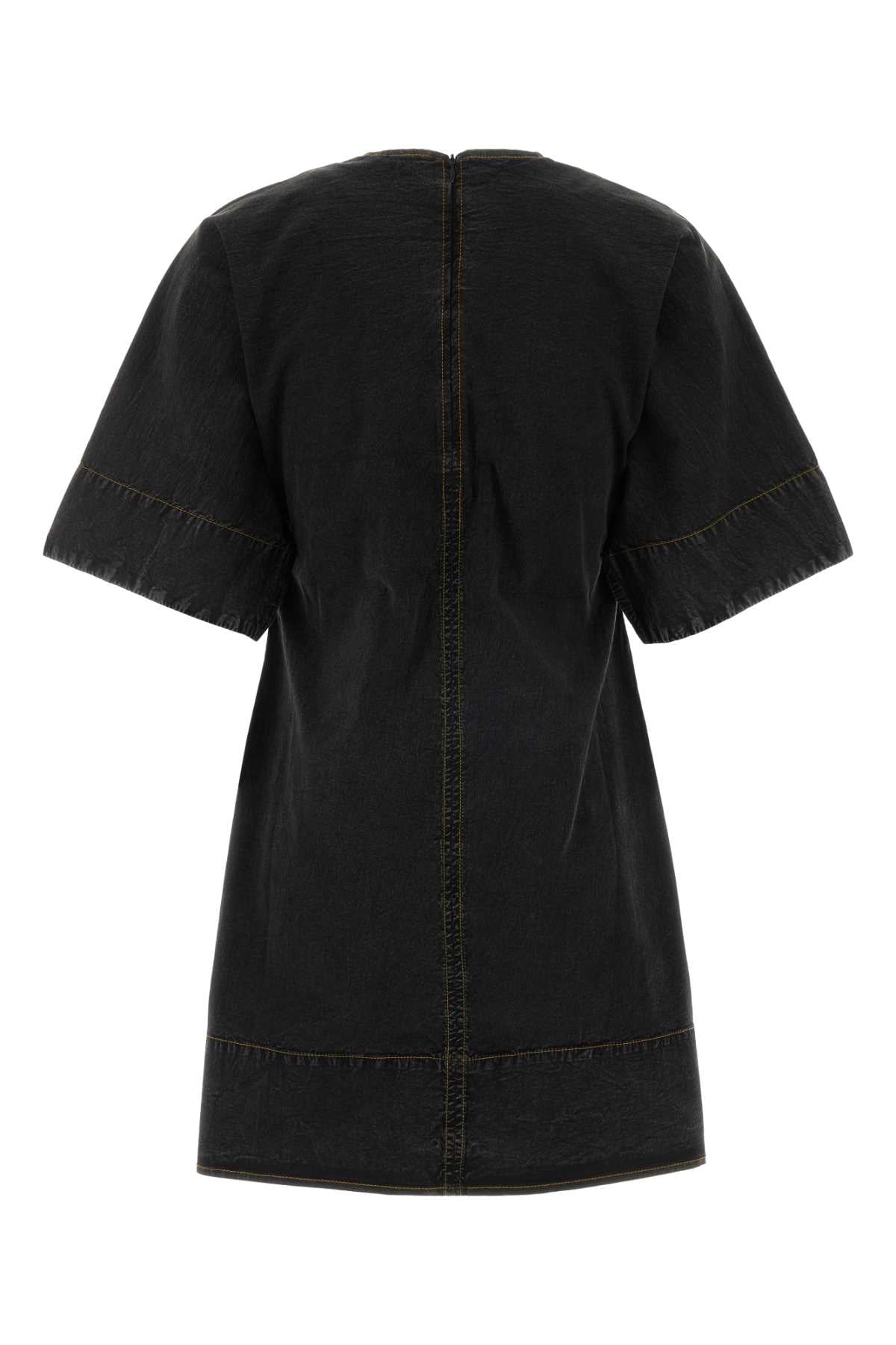 Ganni Women Black Stretch Cotton Mini Dress GANNI