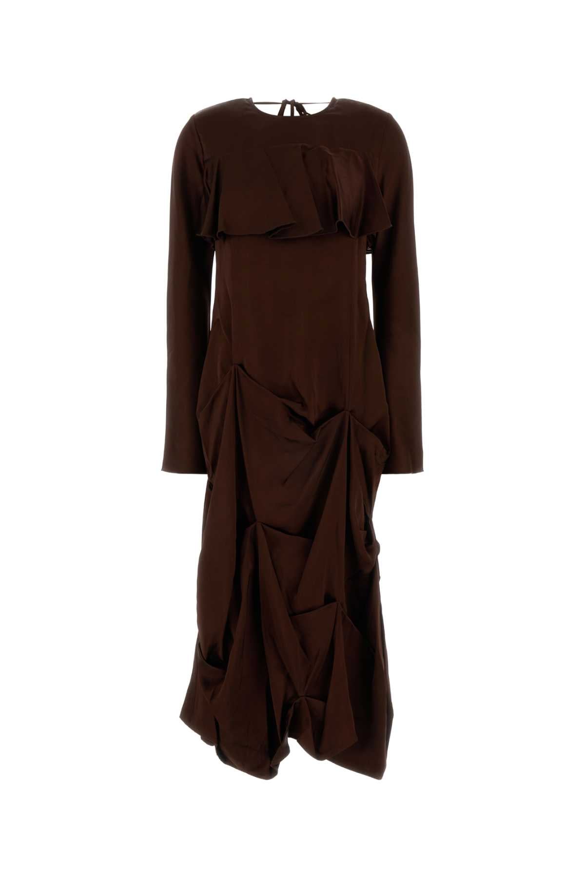 Ganni Women Chocolate Satin Dress GANNI