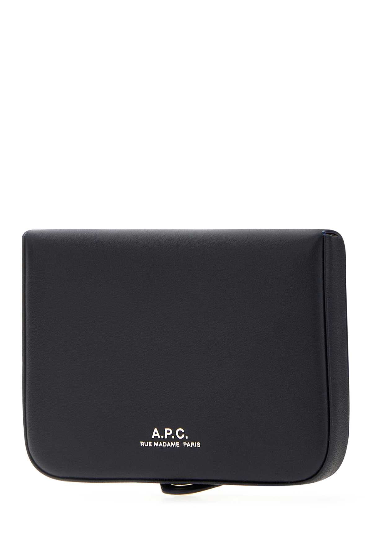 A.P.C. Men Navy Blue Leather Card Holder