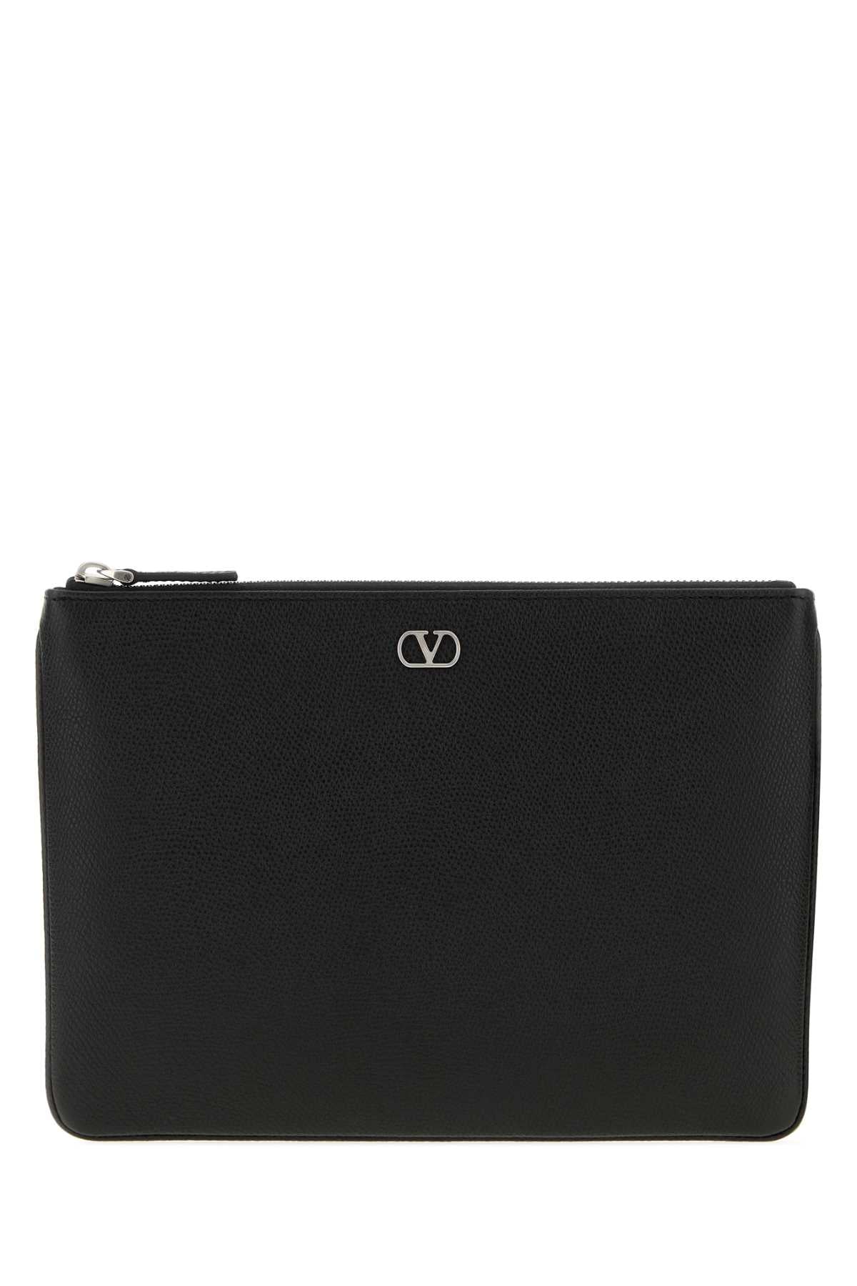 Valentino Garavani Men Black Leather Vlogo Signature Clutch VALENTINO GARAVANI