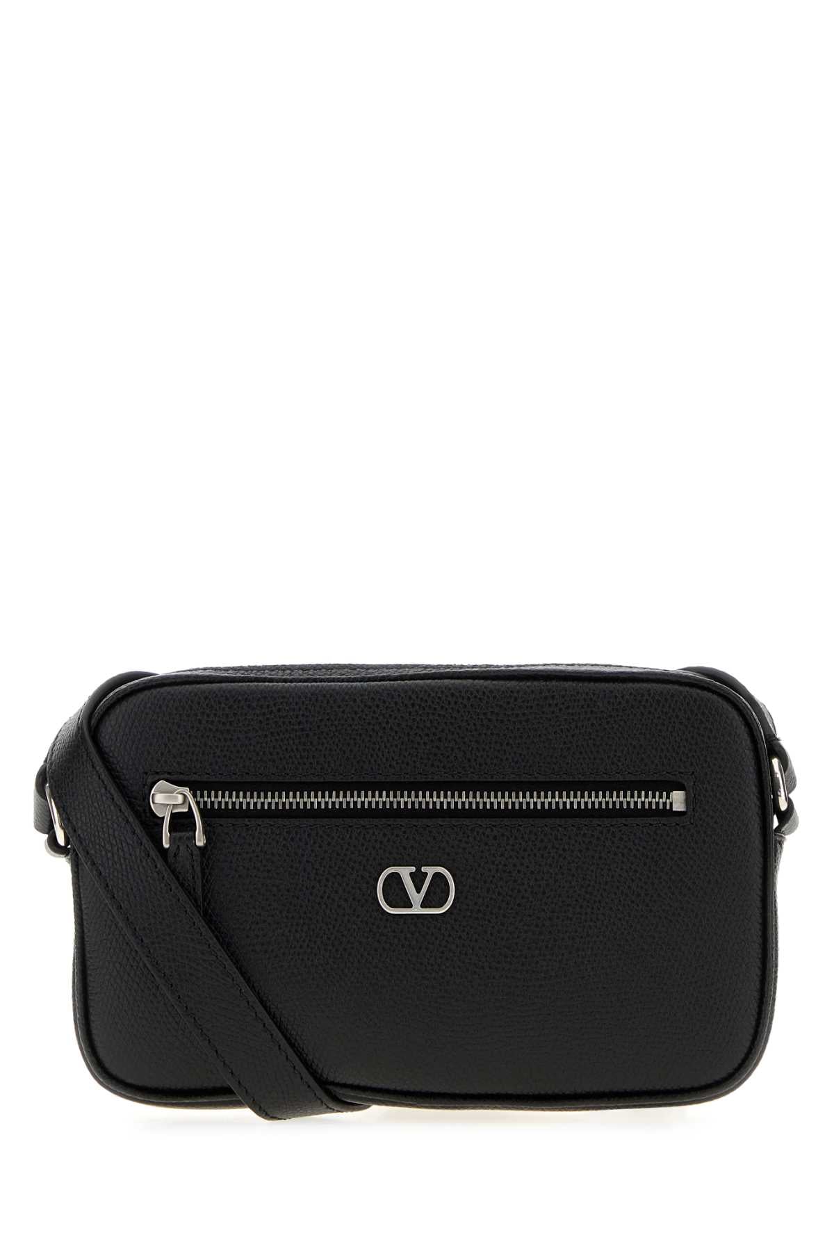 Valentino Garavani Men Black Leather Vlogo Signature Crossbody Bag VALENTINO GARAVANI