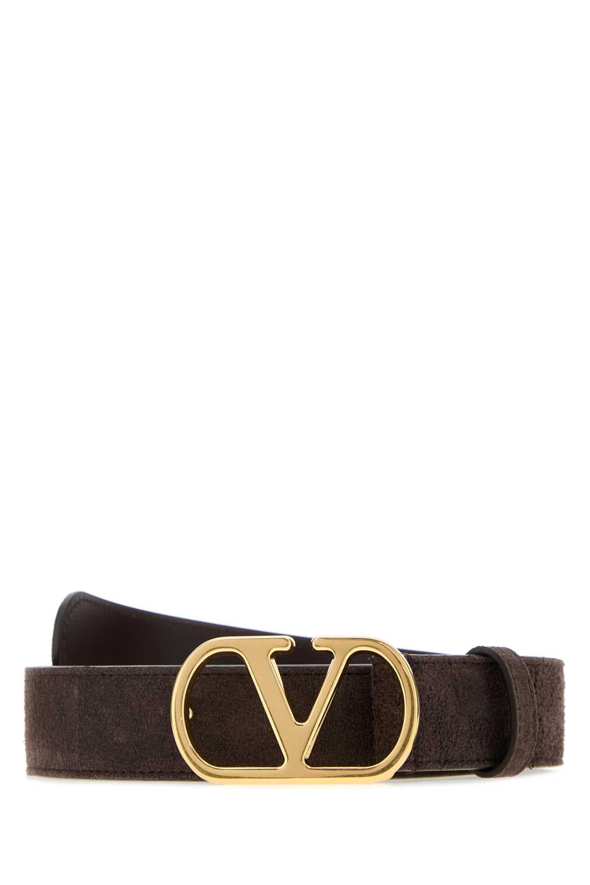 Valentino Garavani Men Chocolate Suede Vlogo Signature Belt VALENTINO GARAVANI