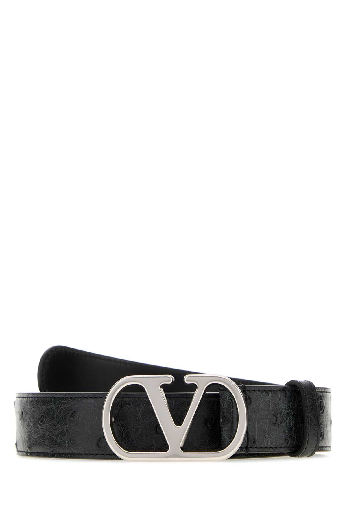 Valentino Garavani Men Black Leather Vlogo Signature Belt VALENTINO GARAVANI