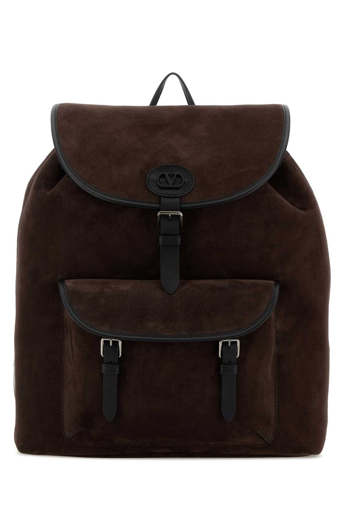 Valentino Garavani Men Dark Brown Suede Backpack VALENTINO GARAVANI