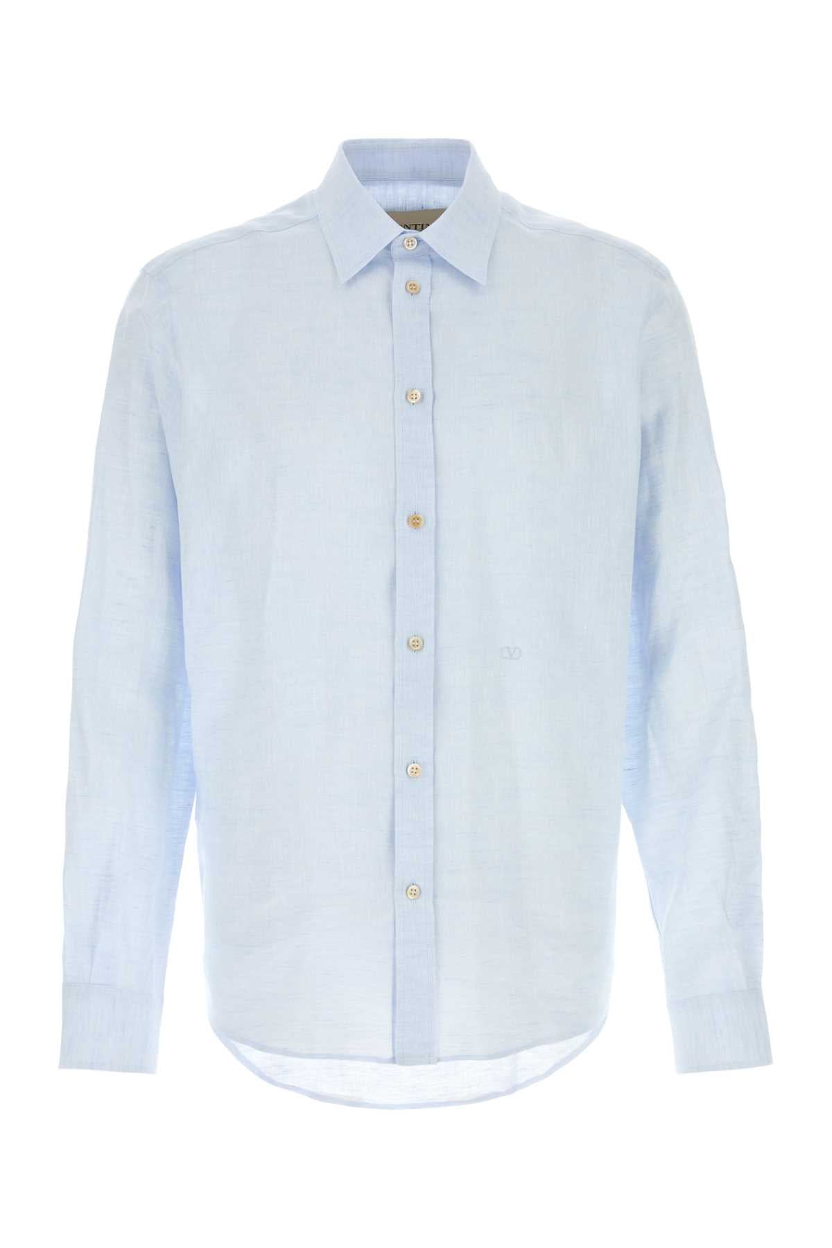 Valentino Garavani Men Pastel Light Blue Linen Shirt VALENTINO GARAVANI