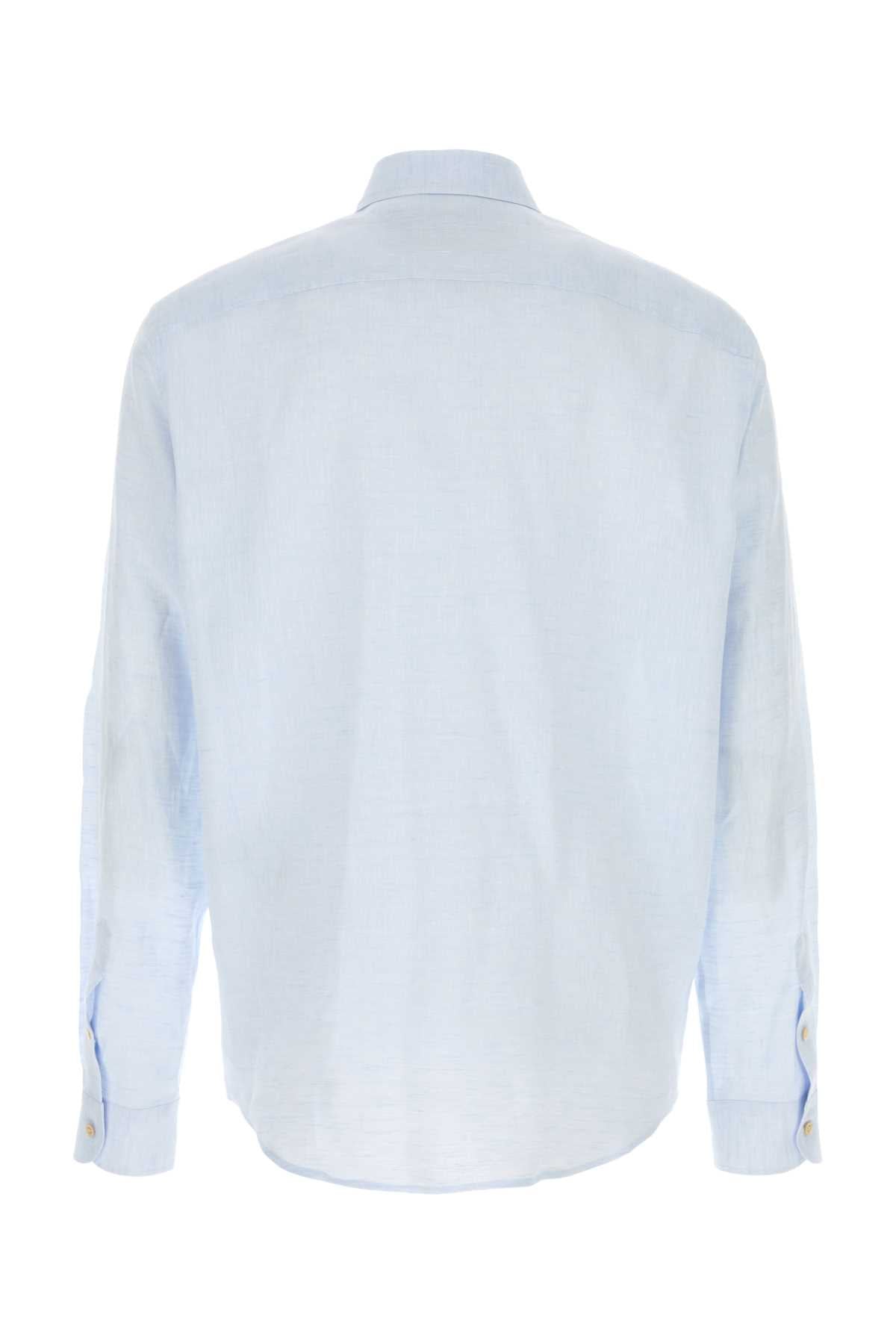 Valentino Garavani Men Pastel Light Blue Linen Shirt VALENTINO GARAVANI