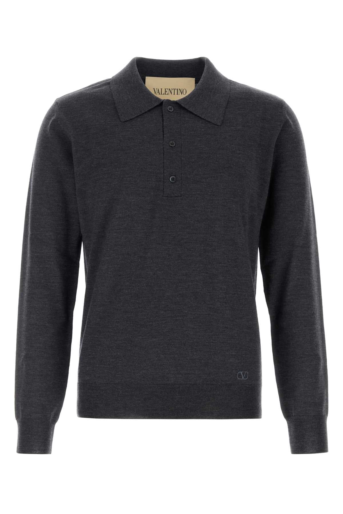 Valentino Garavani Men Charcoal Wool Polo Shirt VALENTINO GARAVANI