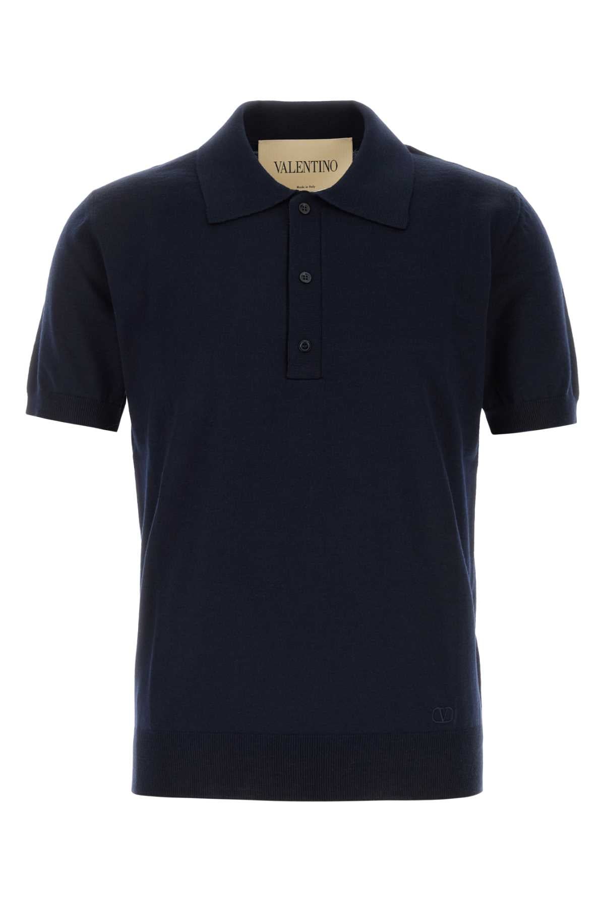 Valentino Garavani Men Midnight Blue Wool Polo Shirt VALENTINO GARAVANI