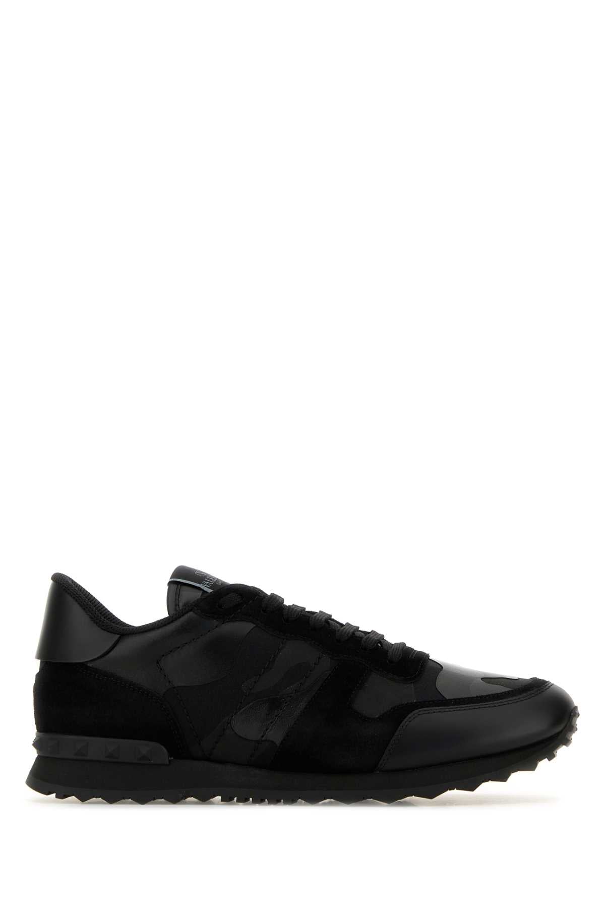 Valentino Garavani Men Black Fabric And Leather Rockrunner Camouflage Sneakers VALENTINO GARAVANI